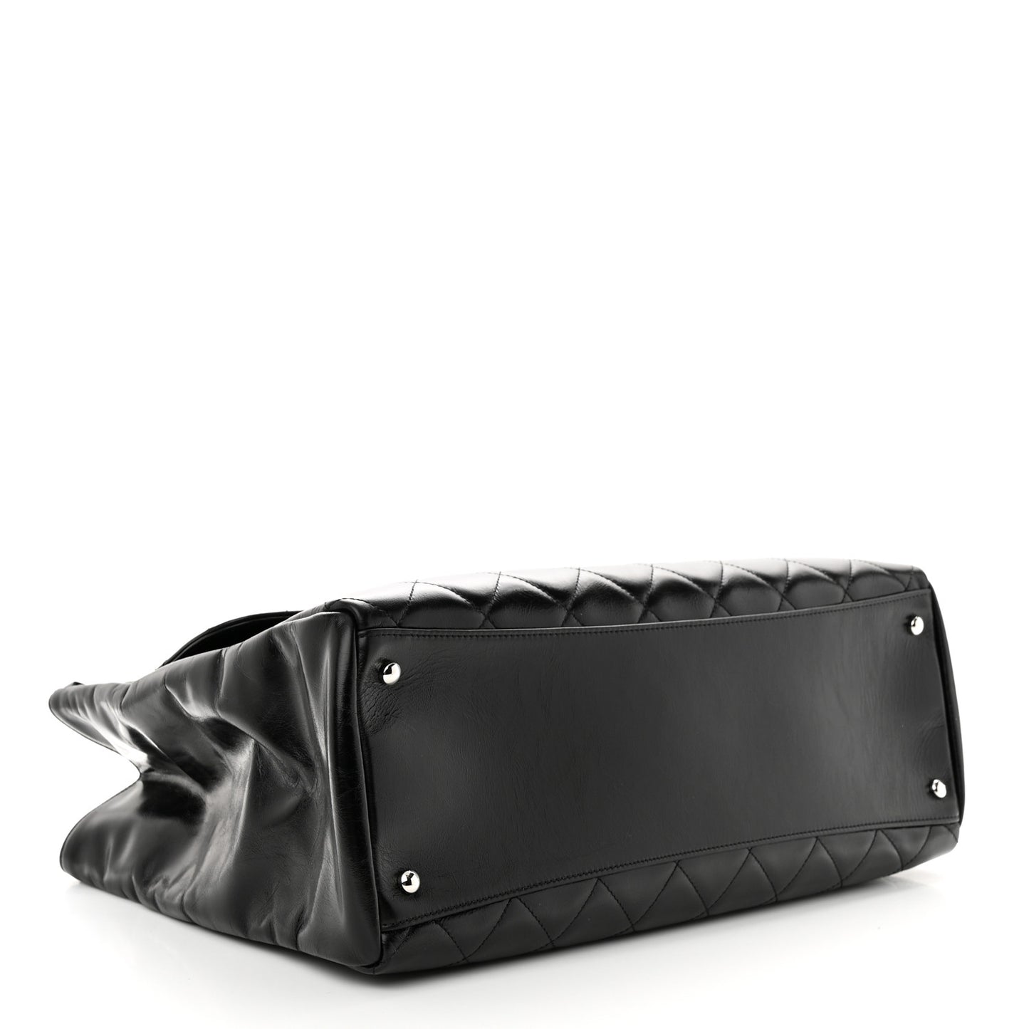 Glazed Calfskin Quilted Large CC Delivery Tote Black