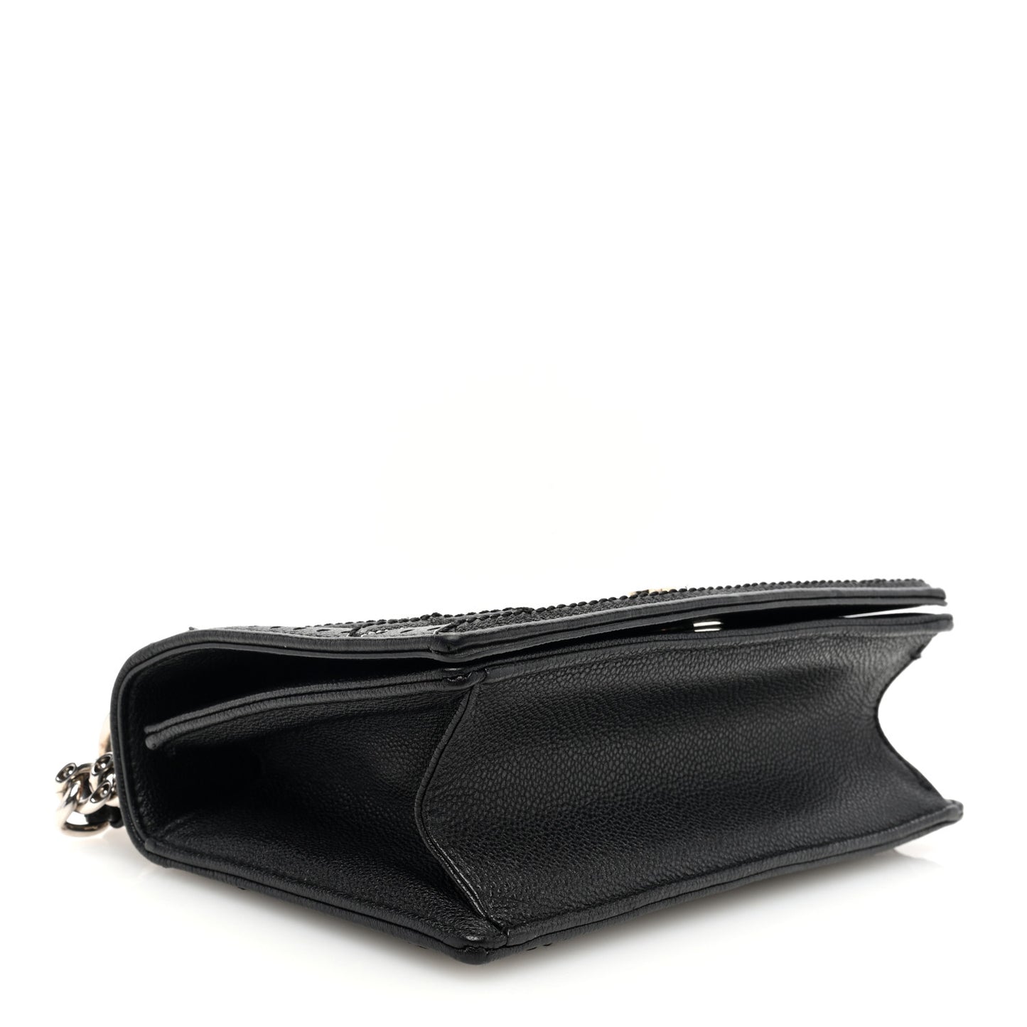 Grained Calfskin Perforated Diorama Flap Bag Black