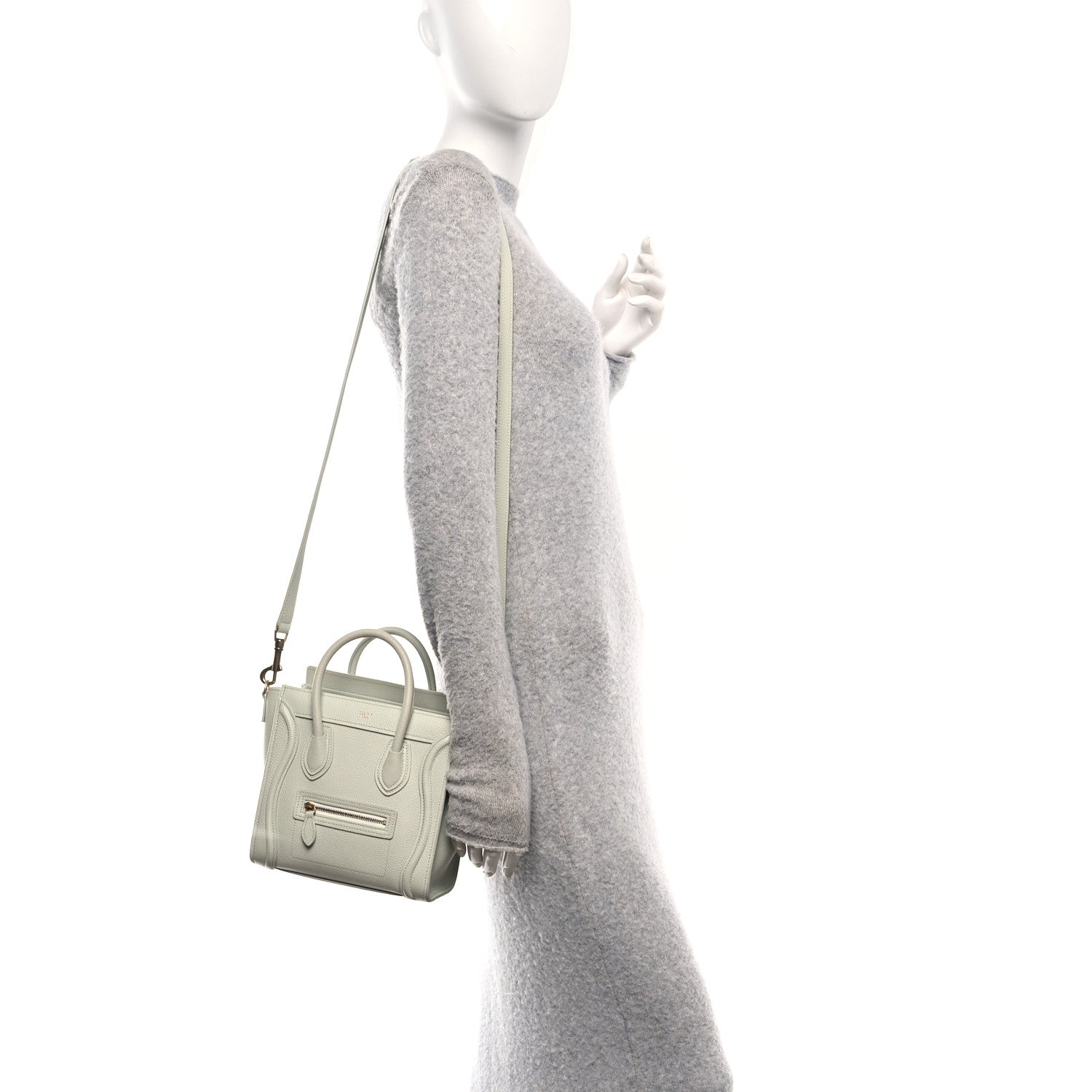 Celine Drummed Calfskin Nano Luggage Vert D'eau 2 of 14