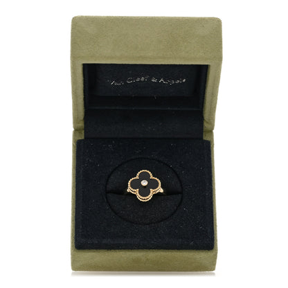 Van Cleef & Arpels 18K Yellow Gold Black Onyx Diamond Vintage Alhambra Ring 56 7.5 5 of 5
