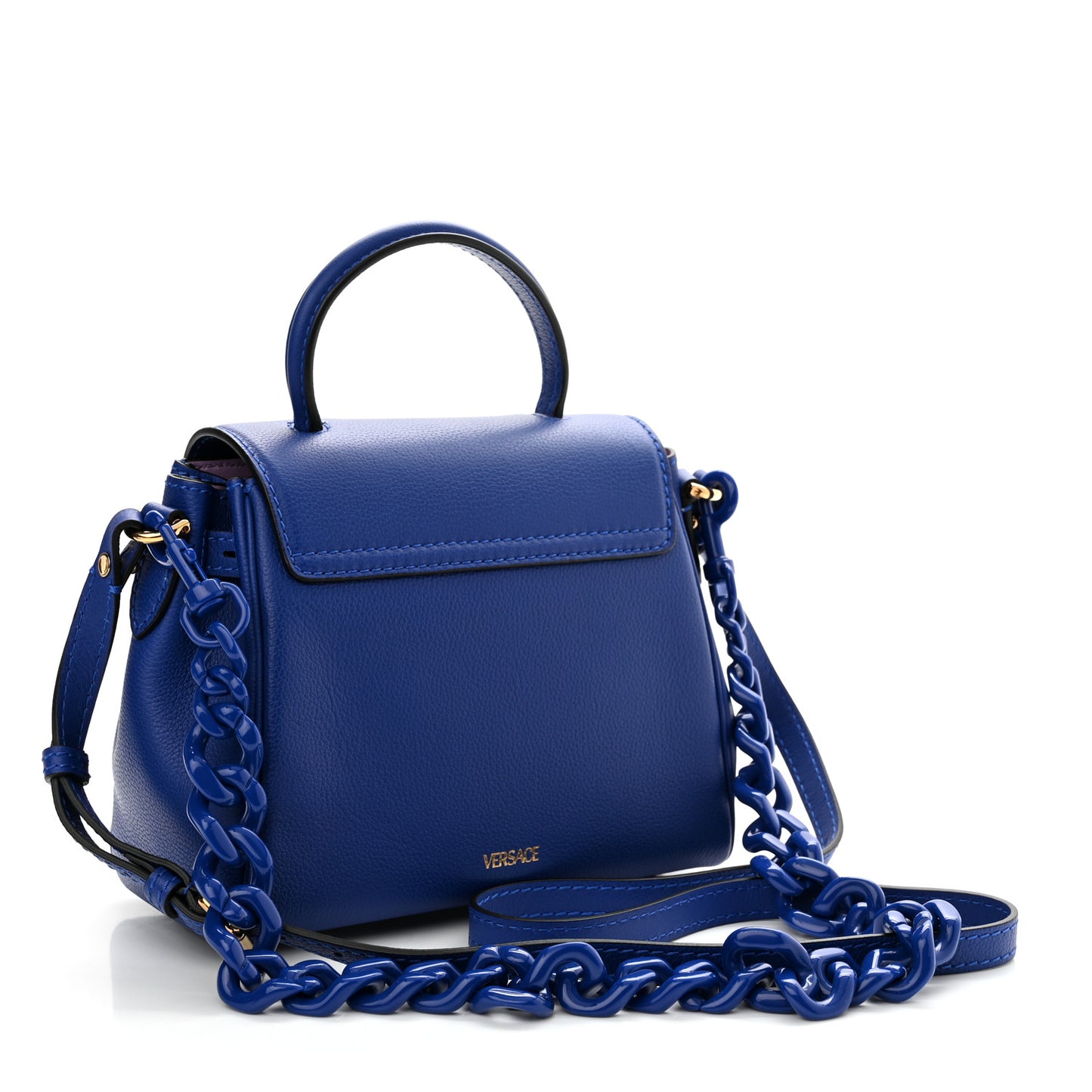 Grained Calfskin Small La Medusa Top Handle Bag Lapis