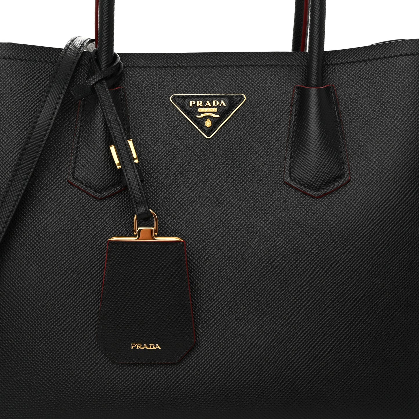 Saffiano Cuir Medium Double Bag Black Fuoco