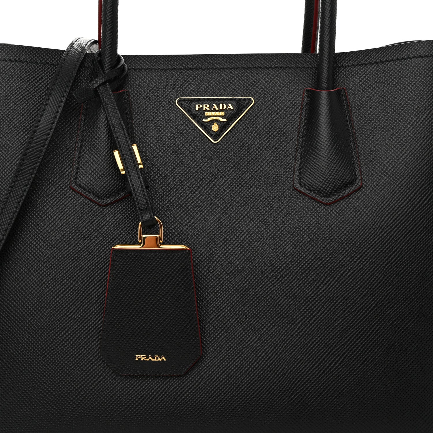 Prada Saffiano Cuir Medium Double Bag Black Fuoco 7 of 9