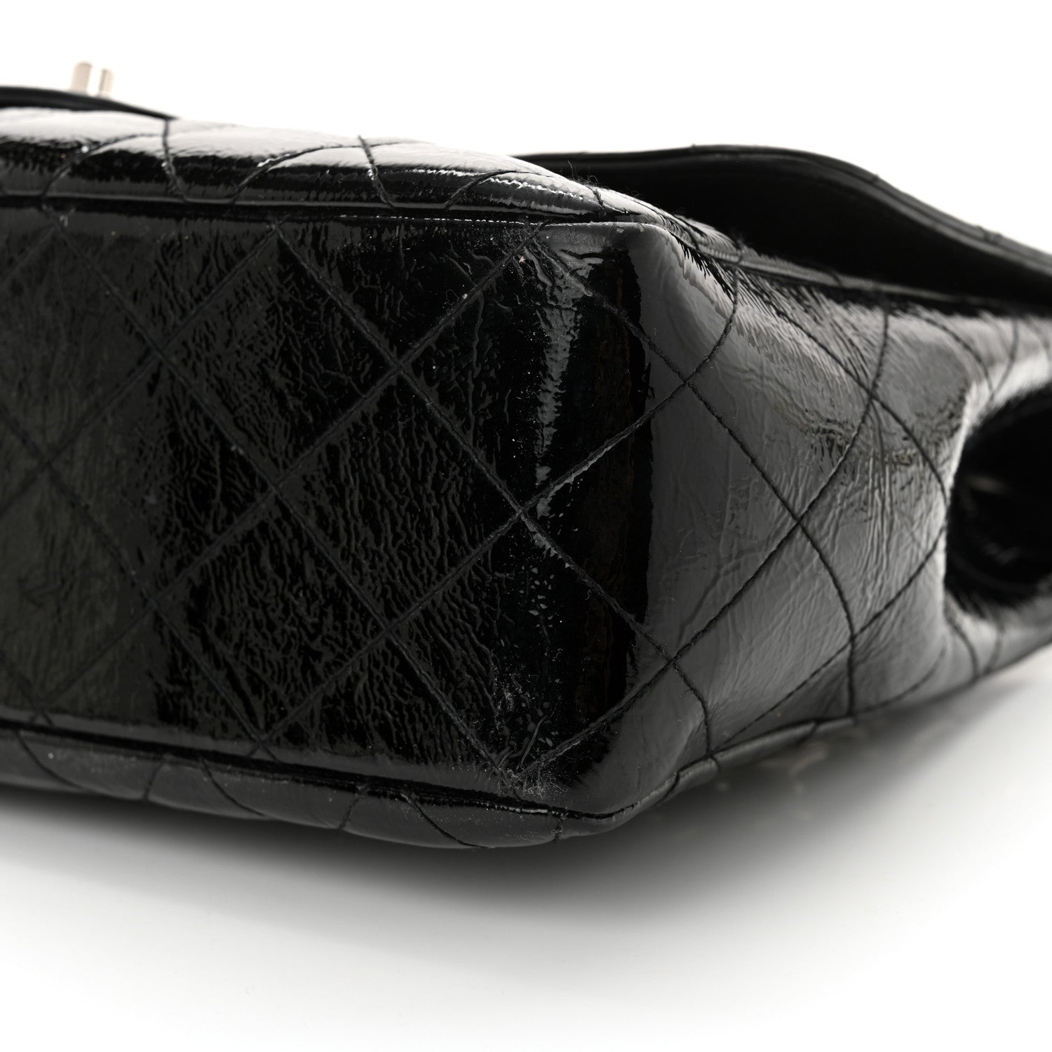 Chanel Crinkled Patent Quilted Jumbo Single Flap Black 10 of 12