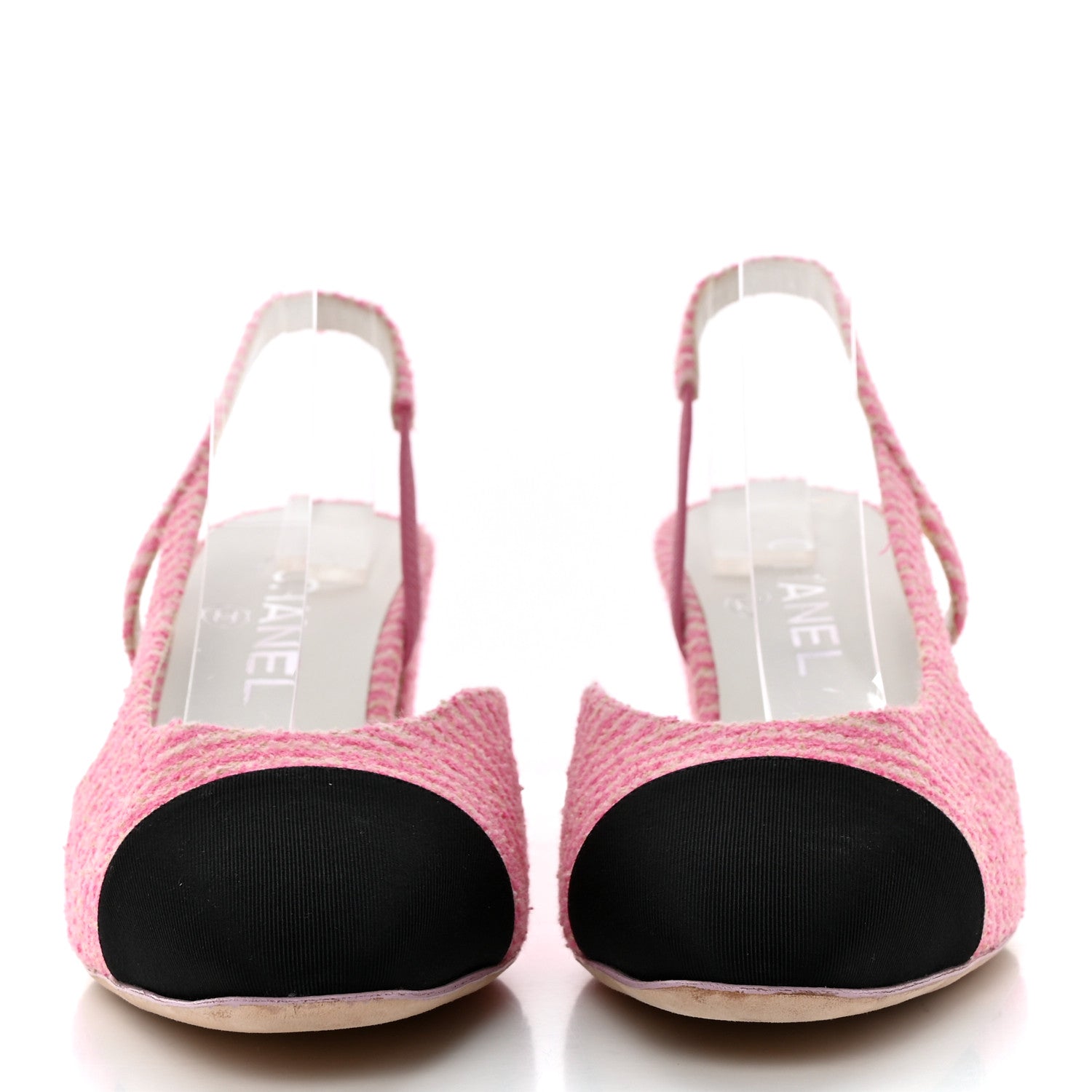 Chanel Fabric Grosgrain Cap Toe CC Striped Slingback Pumps 36 Pink Black 39.5 Pink Black 2 of 10
