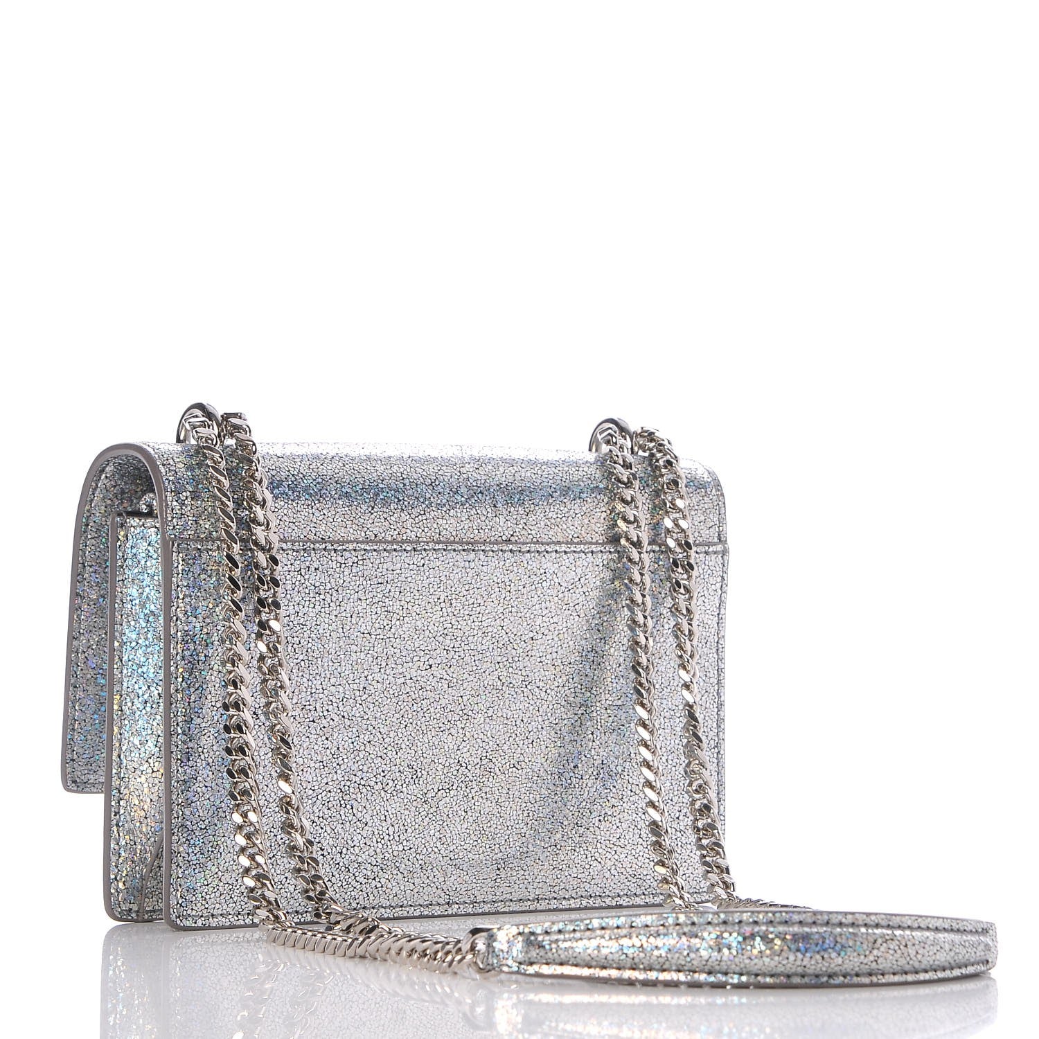 Saint Laurent Metallic Crackled Calfskin Monogram Sunset Chain Wallet Star Light 3 of 15