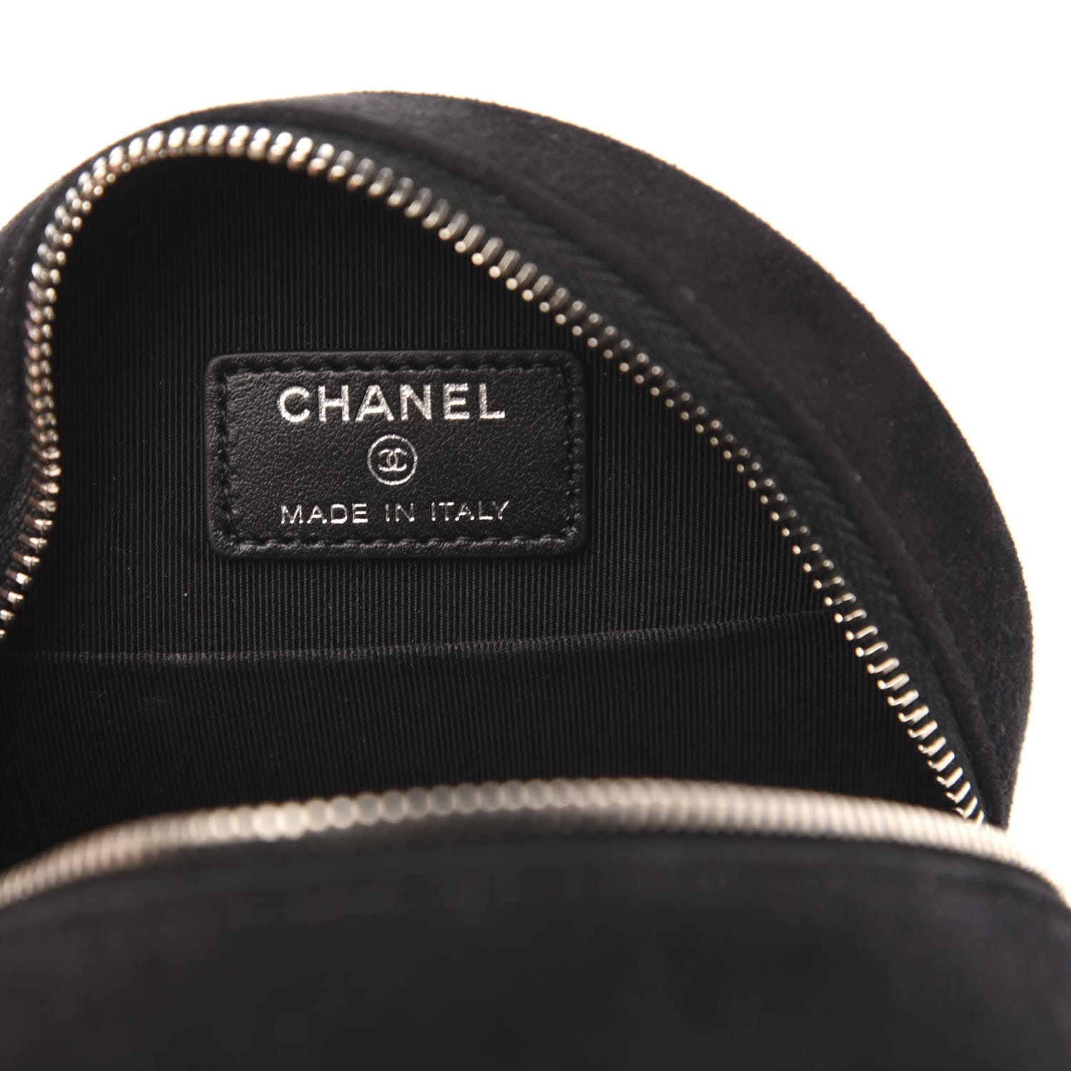 Chanel Suede Quilted Crystal Round Clutch With Logo Chain Black 6 of 12