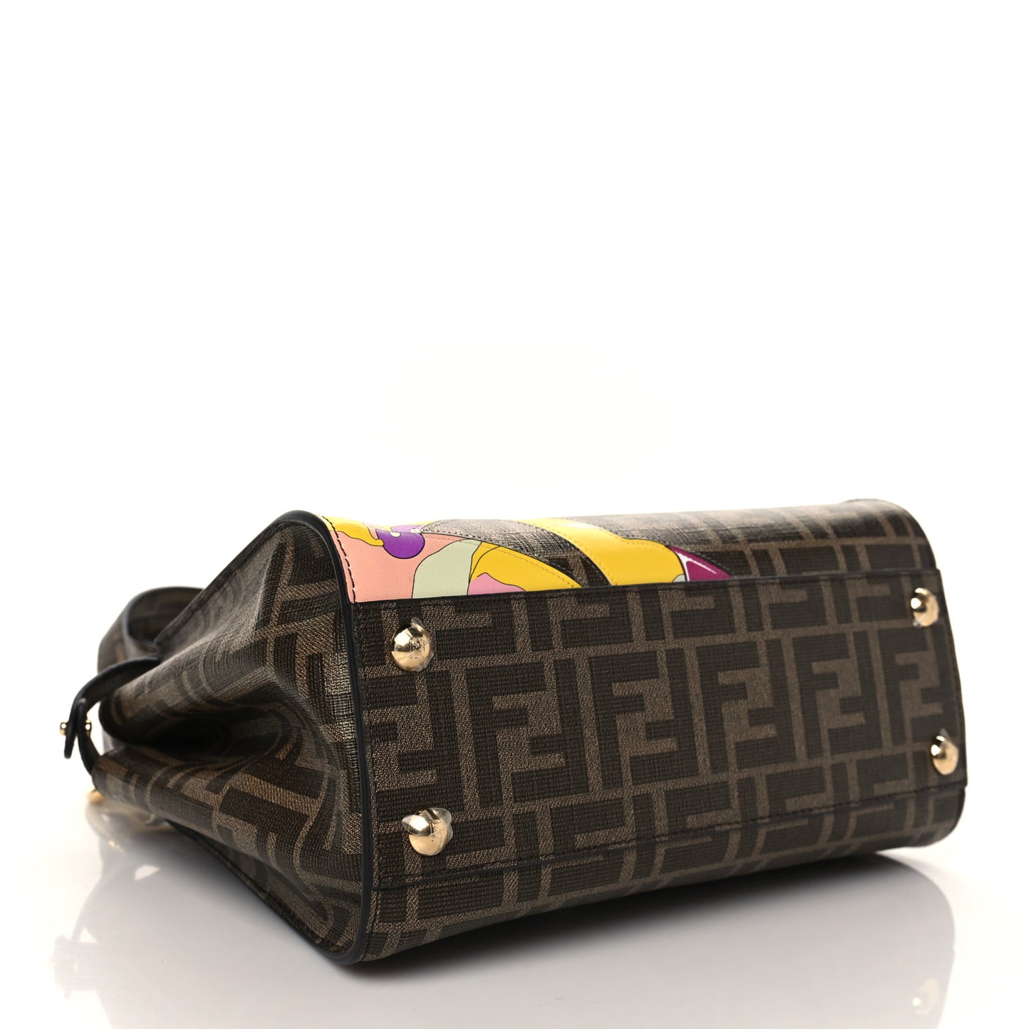 Glazed Fabric Vitello FF 1974 Hairdo Girls Inlay Mini Peekaboo Iconic Satchel Mogano Panna Multicolor