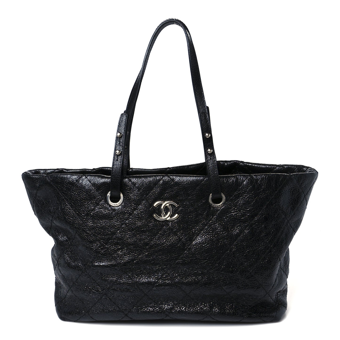 Glazed Calfskin Large On The Road Tote Black