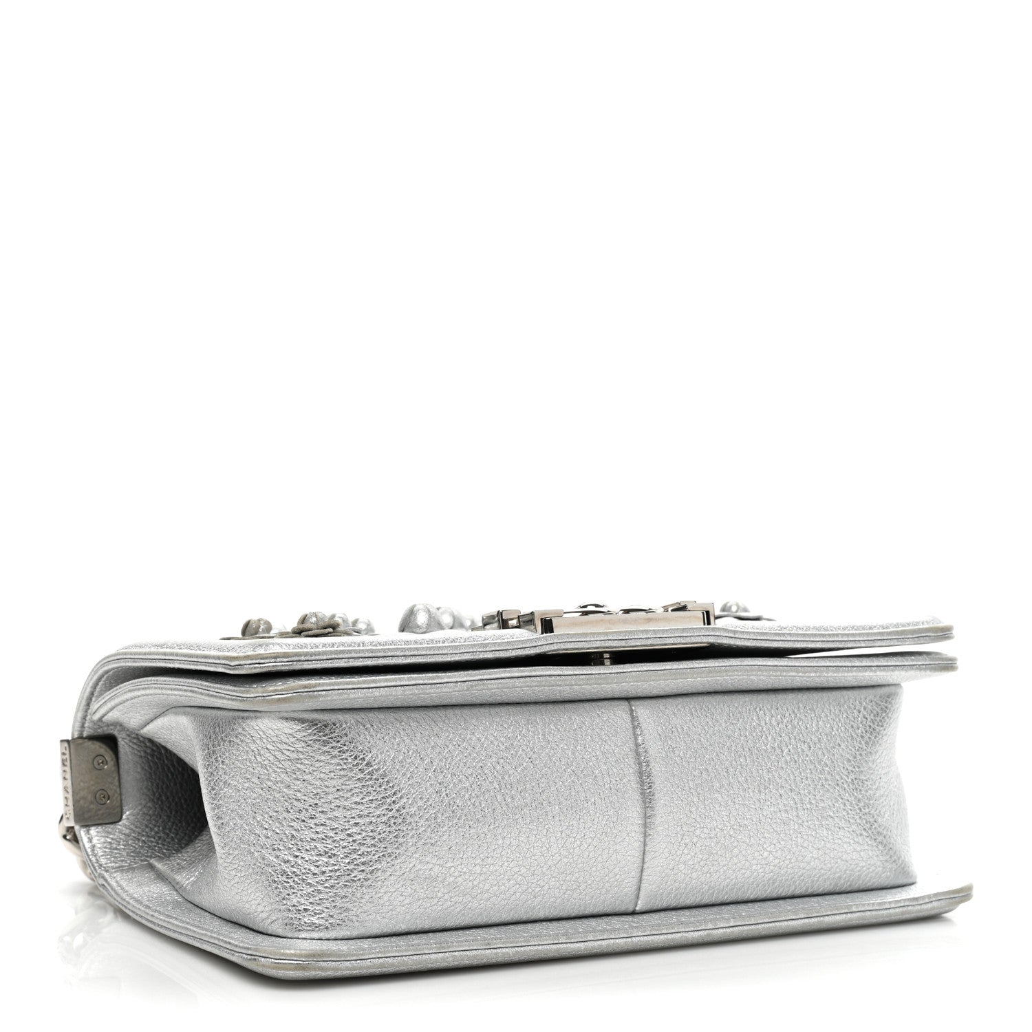 Chanel Metallic Calfskin Camellia Quilted Small Boy Flap Silver 4 of 18