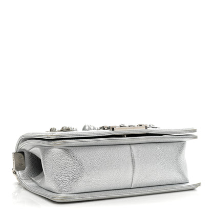 Chanel Metallic Calfskin Camellia Quilted Small Boy Flap Silver 4 of 18