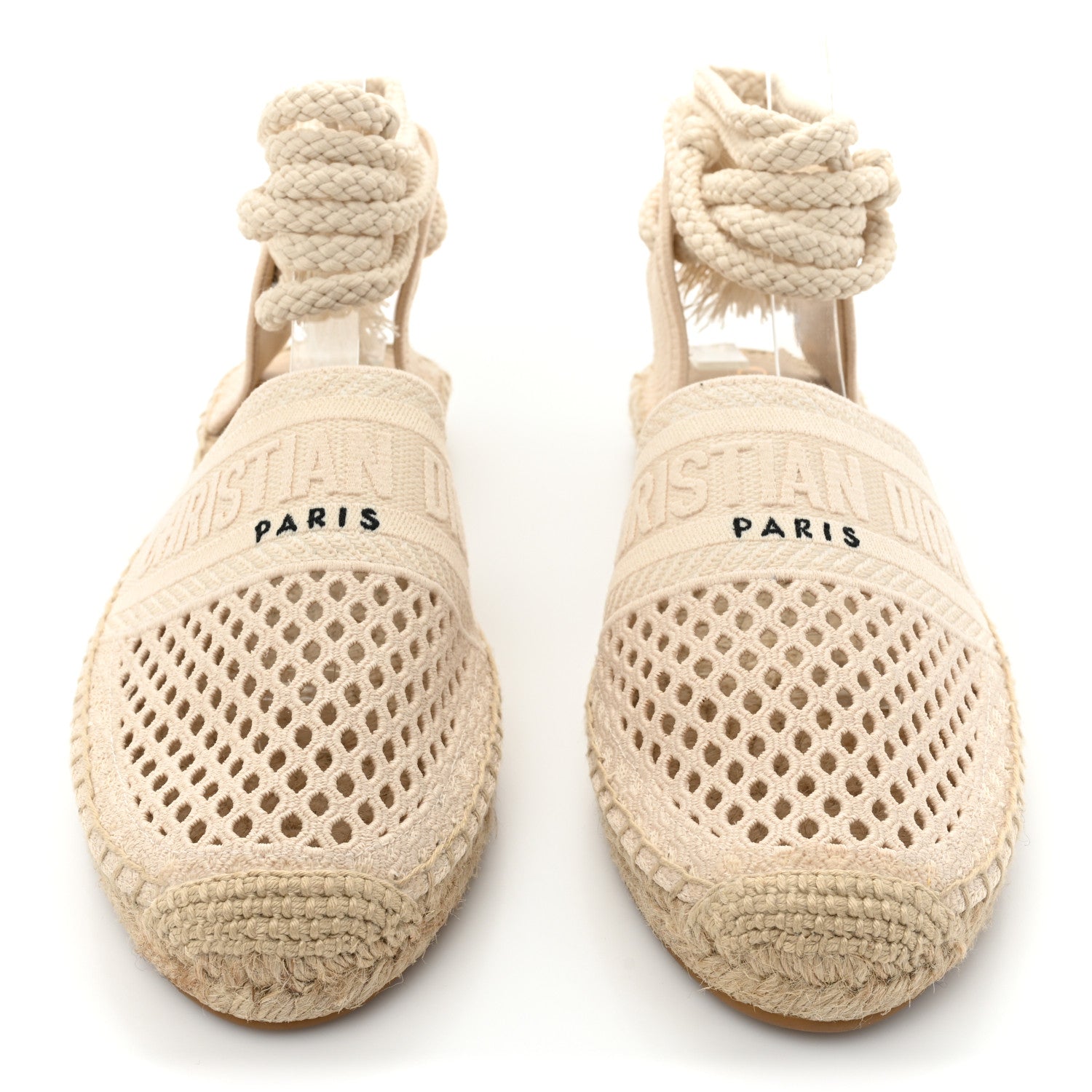 Christian Dior Canvas Embroidered Granville Ankle Tie Espadrilles Flats 40.5 Cream 2 of 8