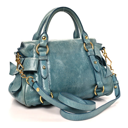 Miu Miu Vitello Lux Mini Bow Bag Blue 3 of 11