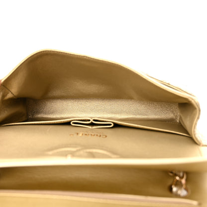 Chanel Metallic Patent Crumpled Calfskin Chevron Quilted Medium Double Flap Gold 10 of 11