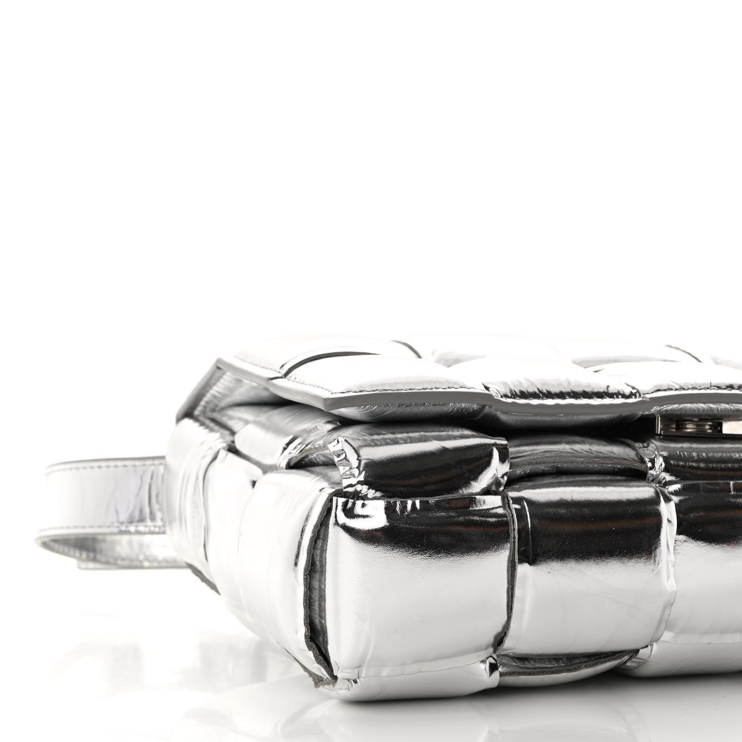 Metallic Lambskin Padded Cassette Crossbody Bag Silver