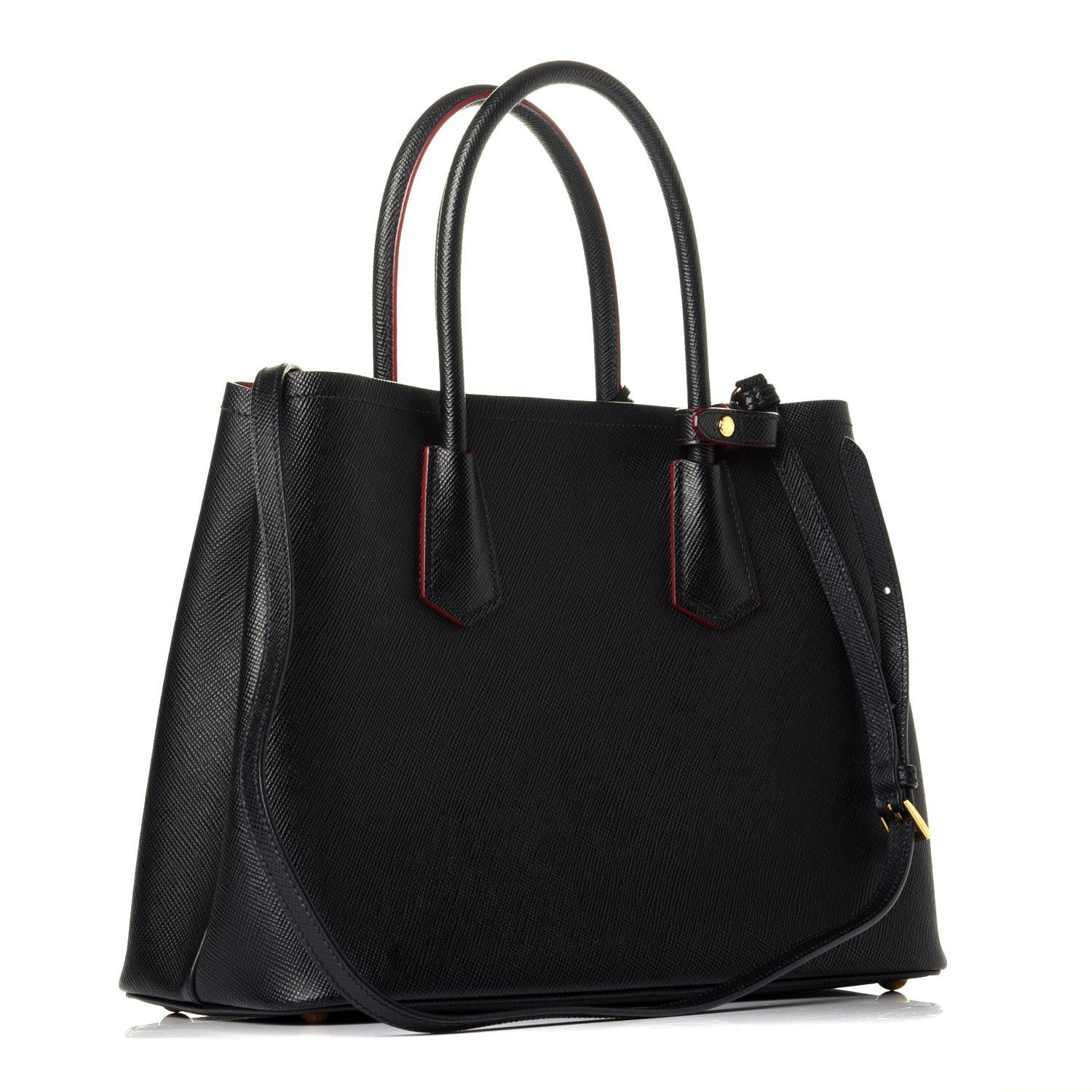 Prada Saffiano Cuir Small Double Bag Black Fuoco 4 of 9