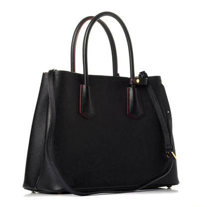 Prada Saffiano Cuir Small Double Bag Black Fuoco 4 of 9