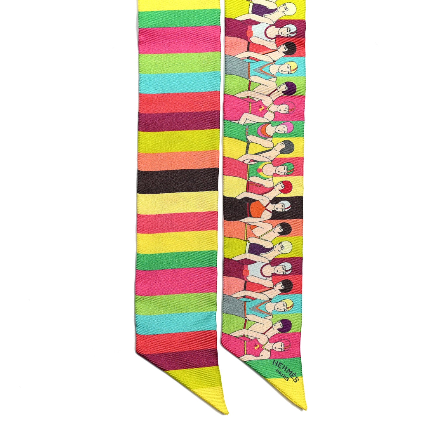 Hermes Silk Les Baigneuses Twilly Juane Fluo Vert Rose Fluo 3 of 3