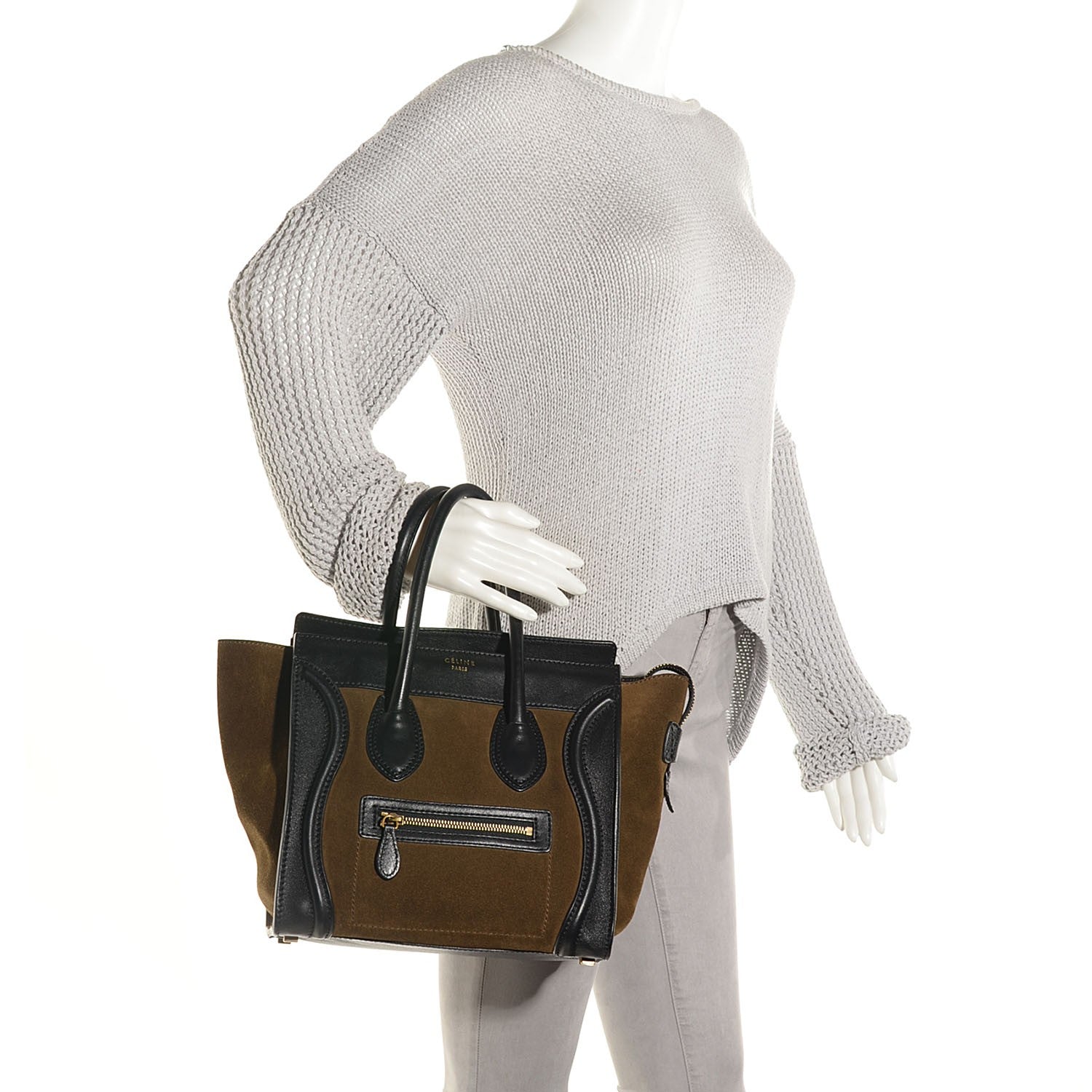 Celine Smooth Calfskin Suede Micro Luggage Olive 2 of 9