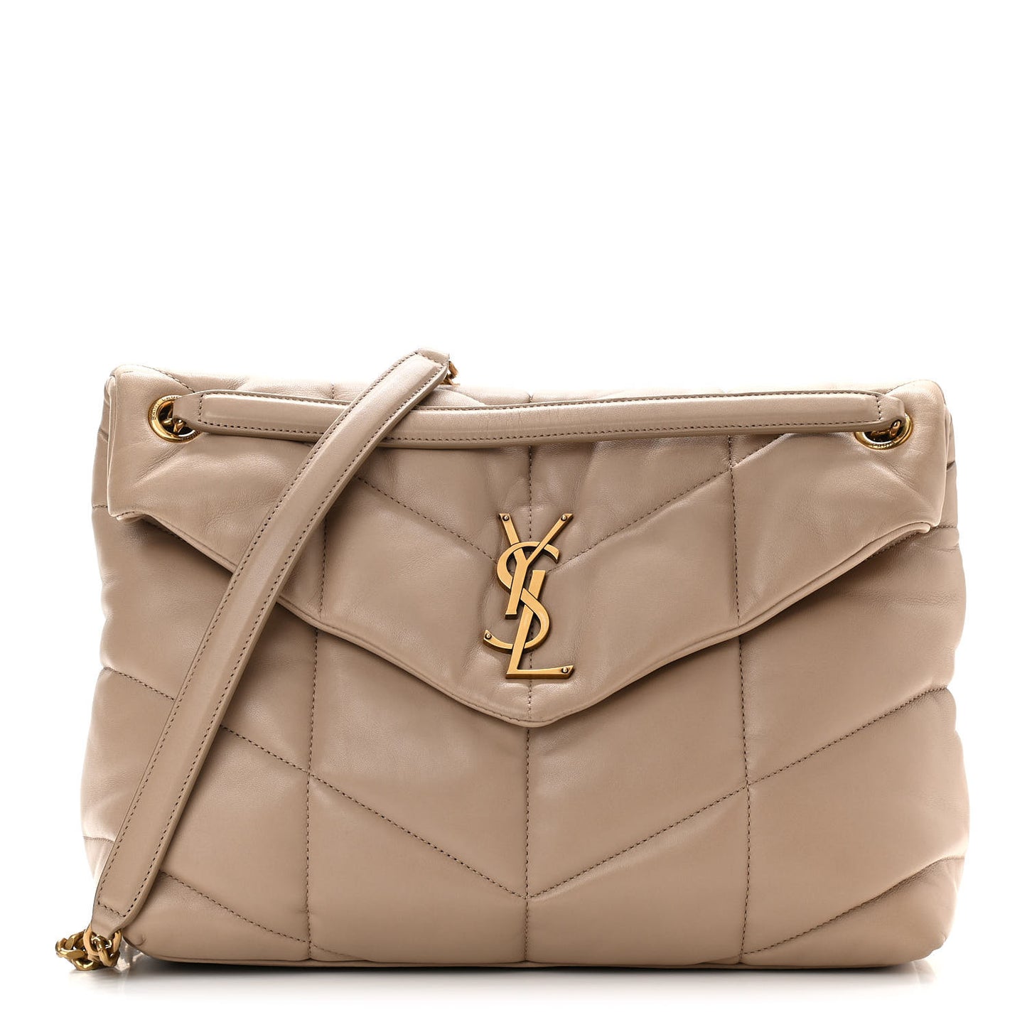 Lambskin Quilted Medium Loulou Puffer Monogram Chain Satchel Dark Beige
