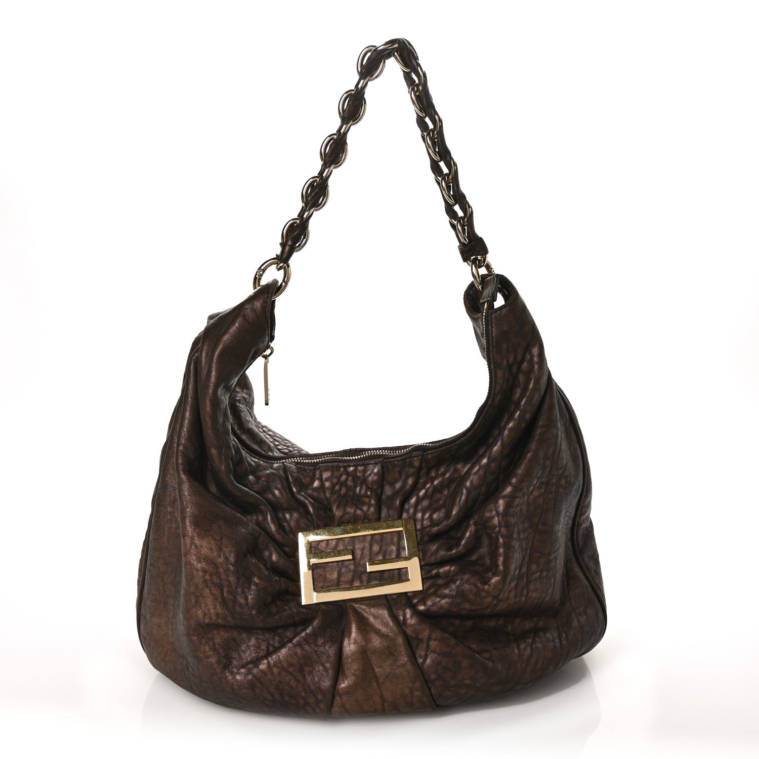 Fendi Crinkled Lambskin Mia Hobo Bronze 1 of 6
