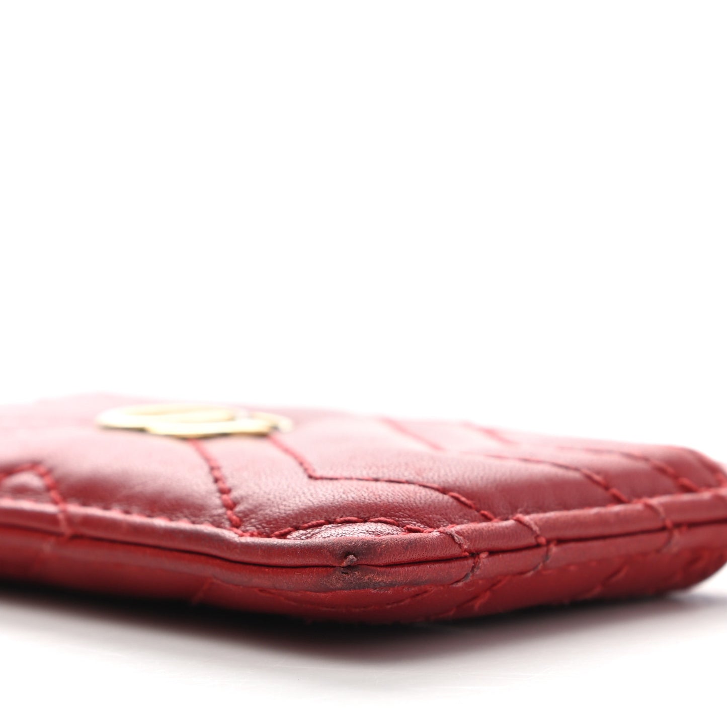 Calfskin Matelasse GG Marmont Card Holder Hibiscus Red