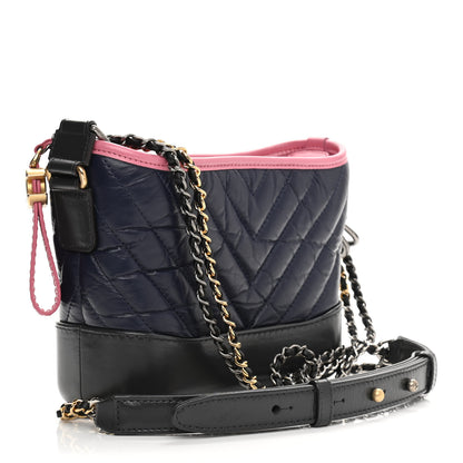 Chanel Aged Calfskin Chevron Quilted Small Gabrielle Hobo Dark Pink Navy 2 of 10