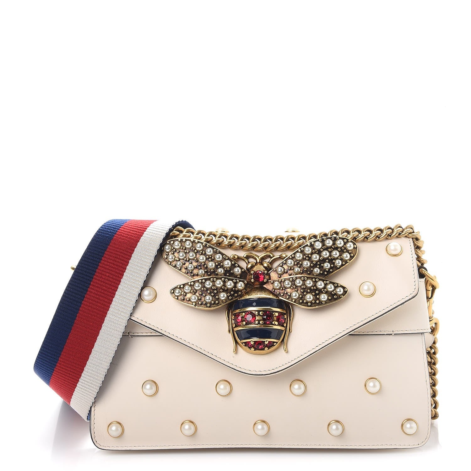 Gucci Nappa Pearl Studded Mini Queen Margaret Broadway Shoulder Bag Mystic White 1 of 13