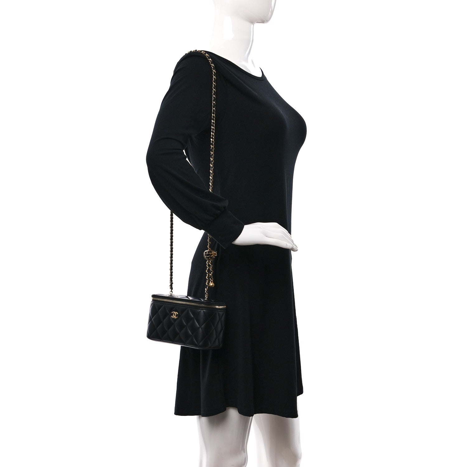 Chanel Lambskin Quilted Pearl Crush Small Vanity Case With Chain Black 2 of 11