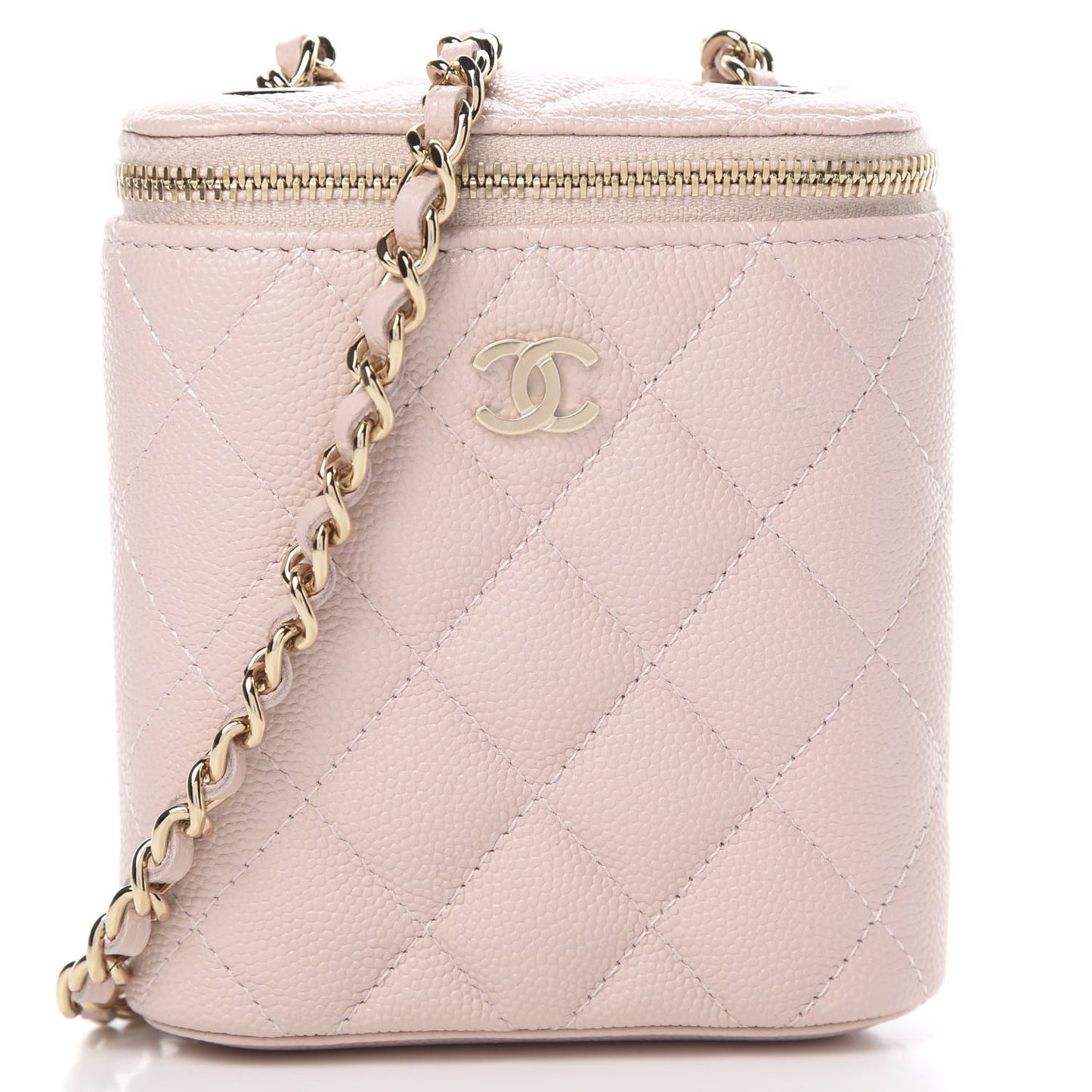 Caviar Quilted Small Vertical Coco Beauty Vanity Case With Chain Light Pink