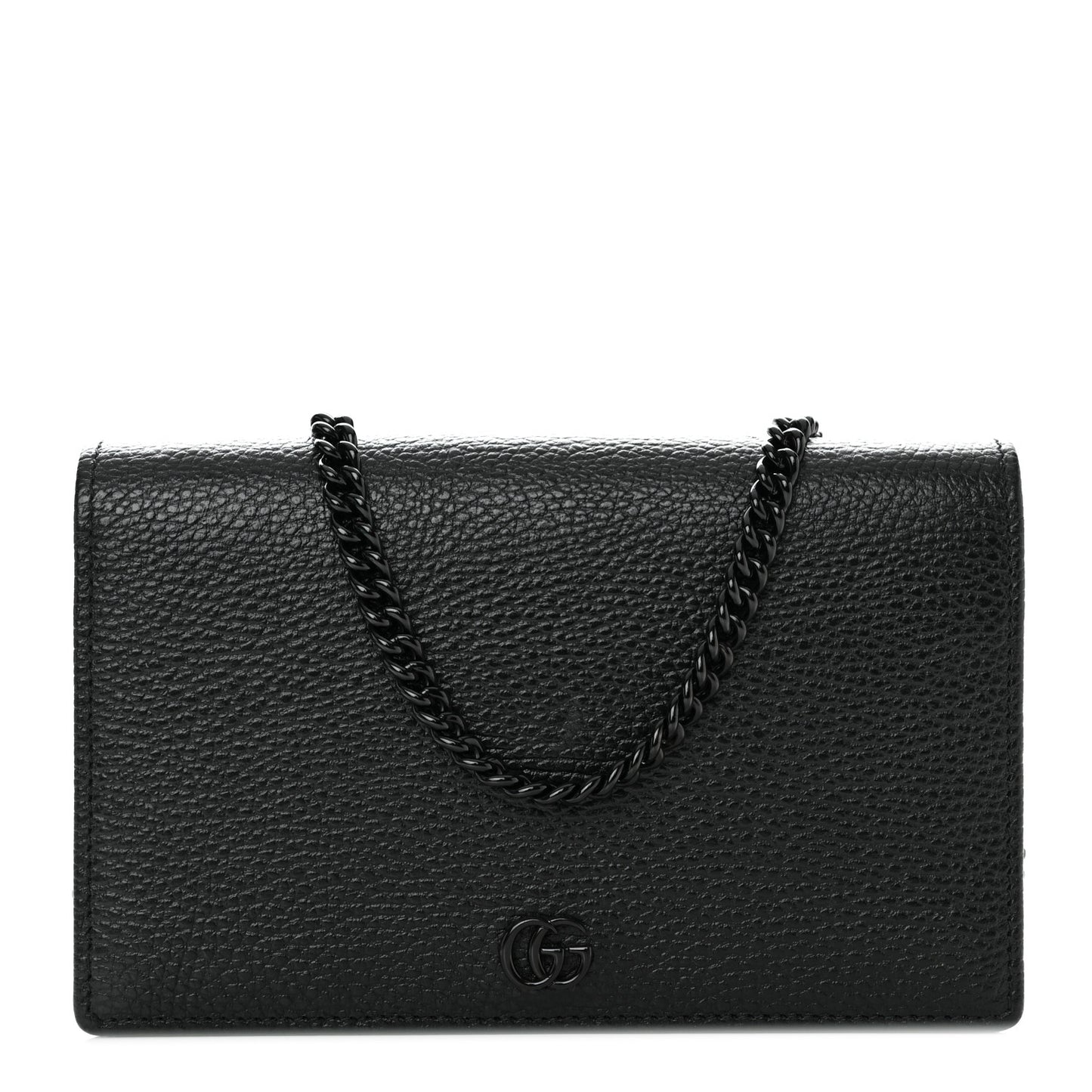 Dollar Calfskin Enamel Monochrome Mini GG Marmont Chain Wallet Black