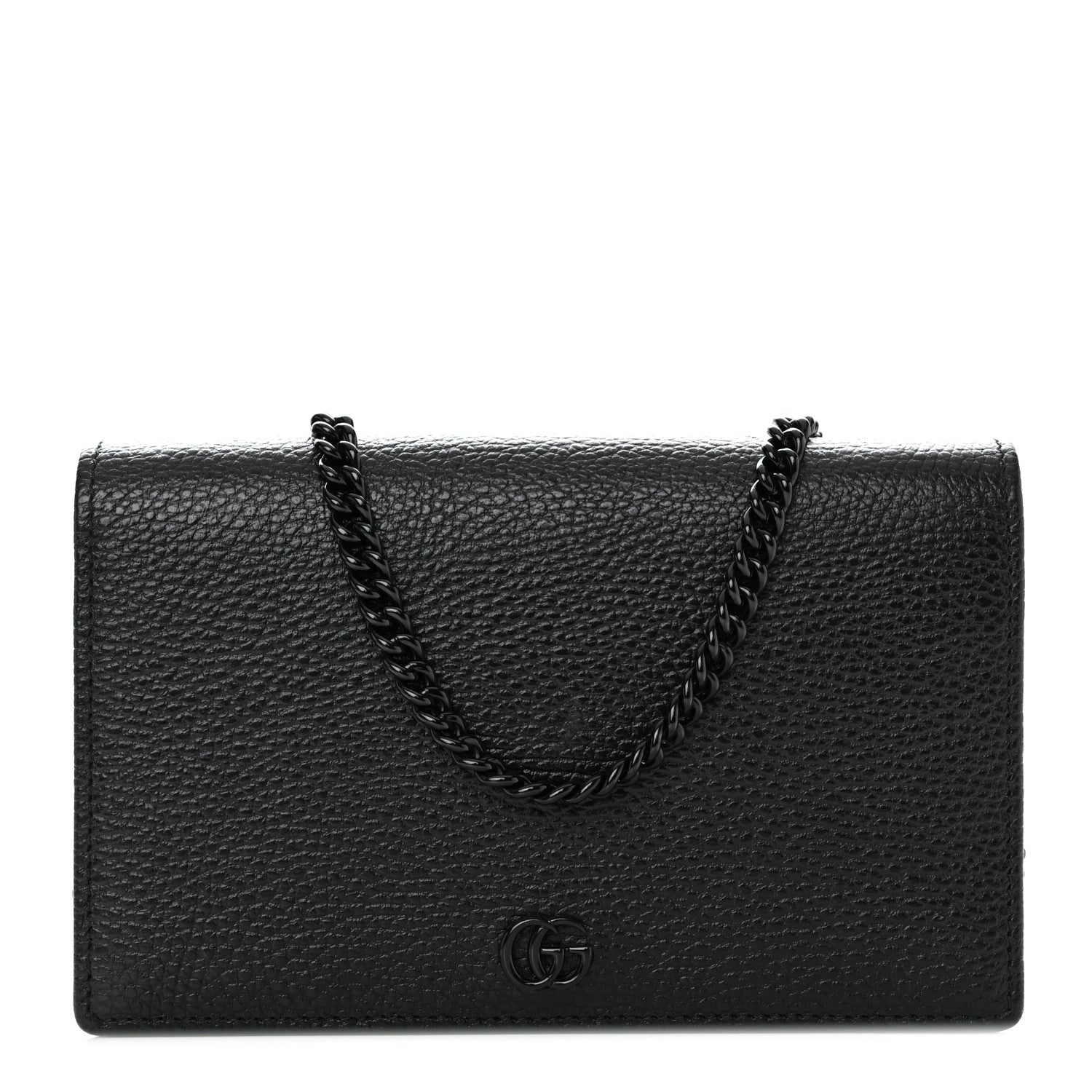 Gucci Dollar Calfskin Enamel Monochrome Mini GG Marmont Chain Wallet Black 1 of 11