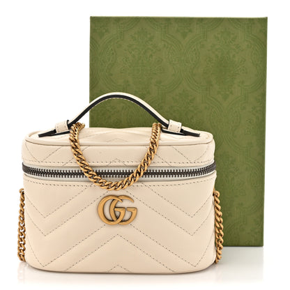 Gucci Calfskin Matelasse Chevron Mini GG Marmont Top Handle Bag Mystic White 15 of 15