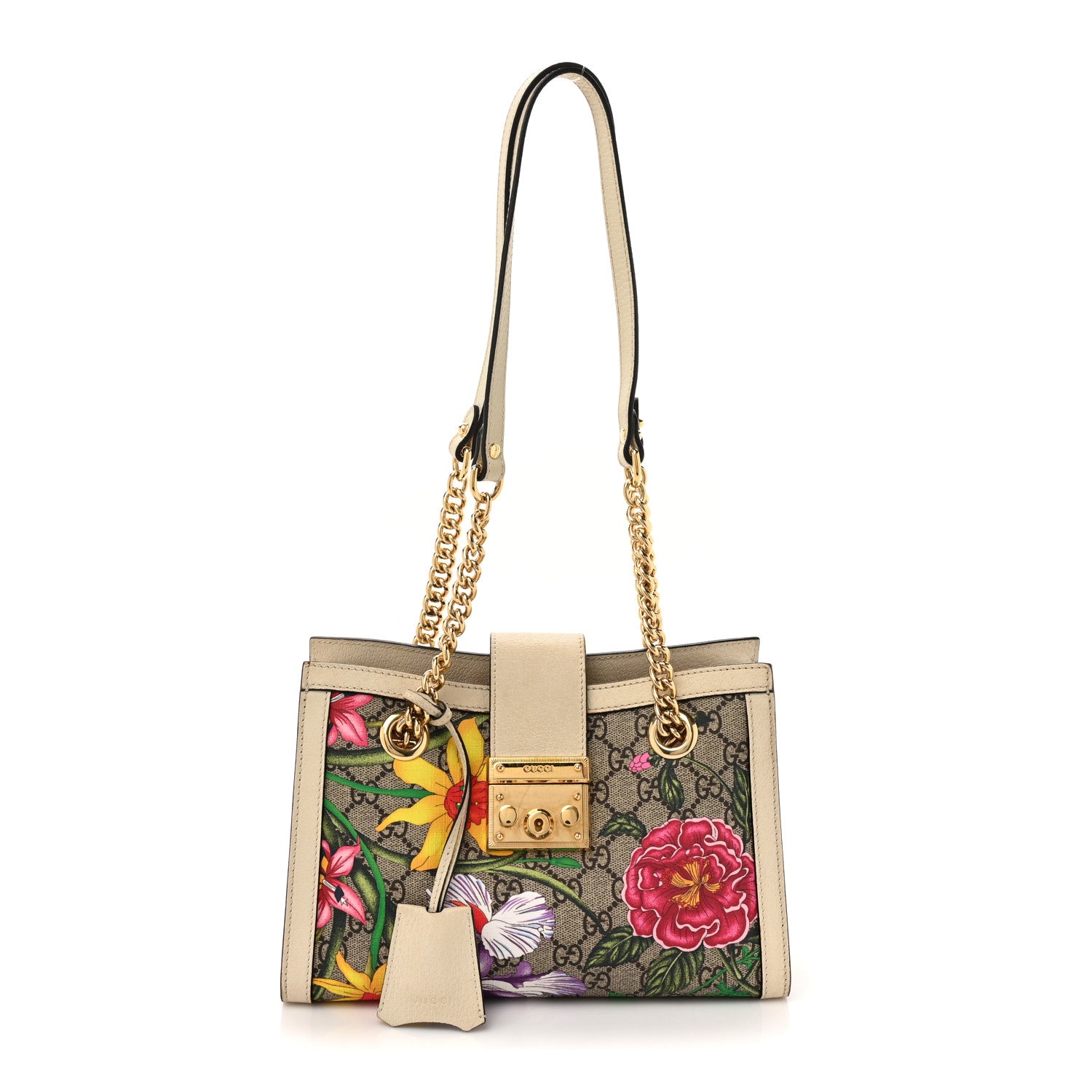 Gucci GG Supreme Monogram Flora Textured Calfskin Small Padlock Tote Beige Ebony Multicolor Mystic White 1 of 21