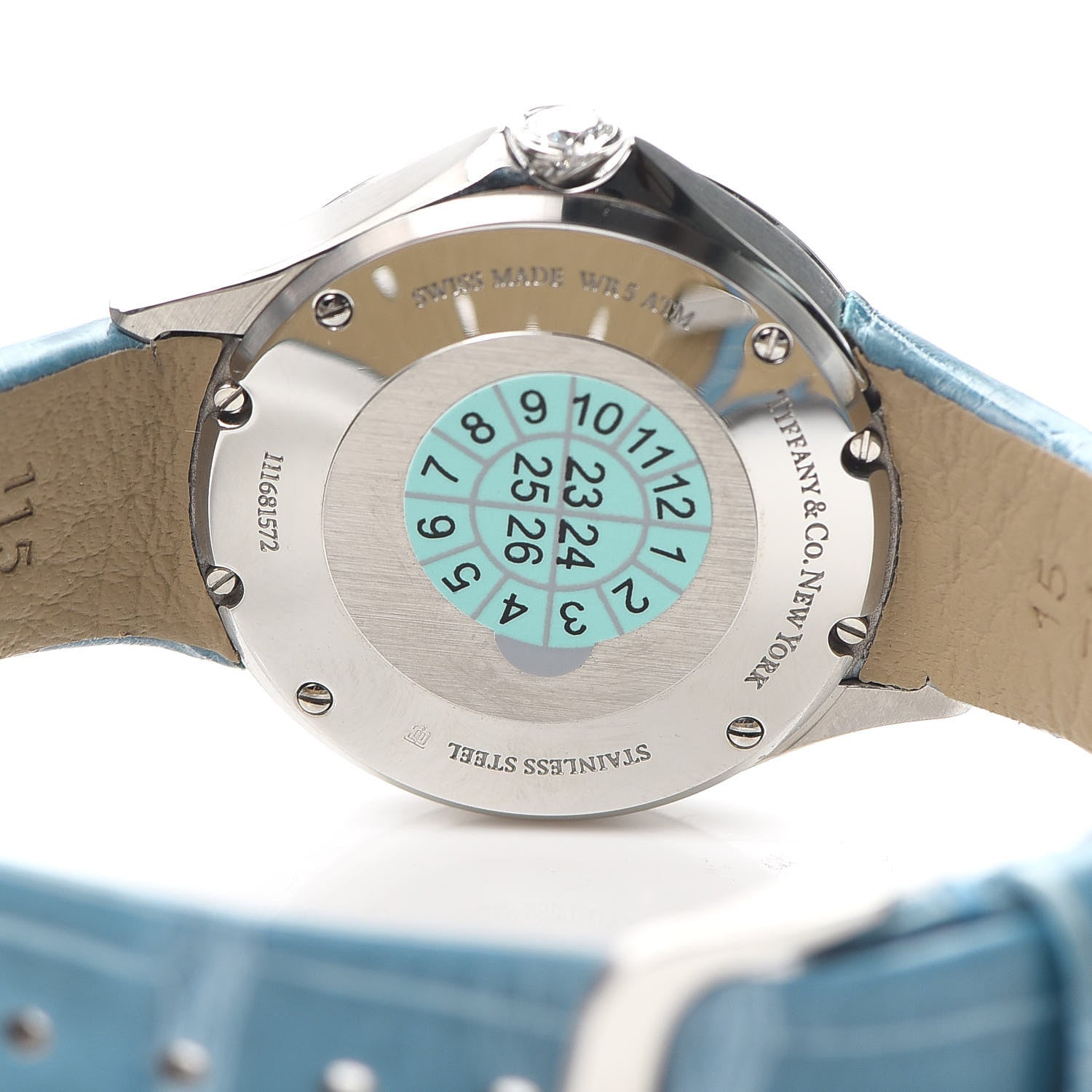 Tiffany Stainless Steel Alligator Diamond Bezel 28mm Metro Quartz Watch Ice Blue 4 of 7