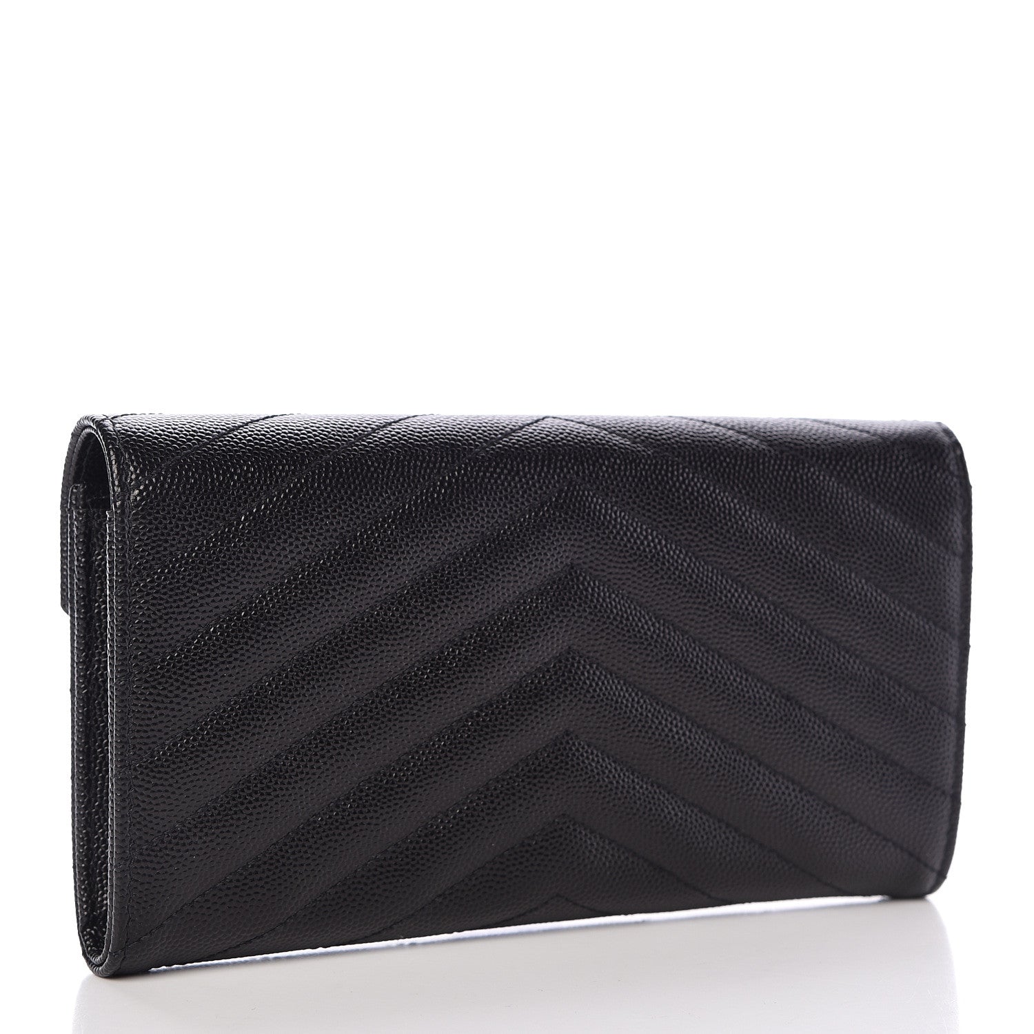 Saint Laurent Grain De Poudre Matelasse Chevron Monogram Flap Wallet Black 3 of 7