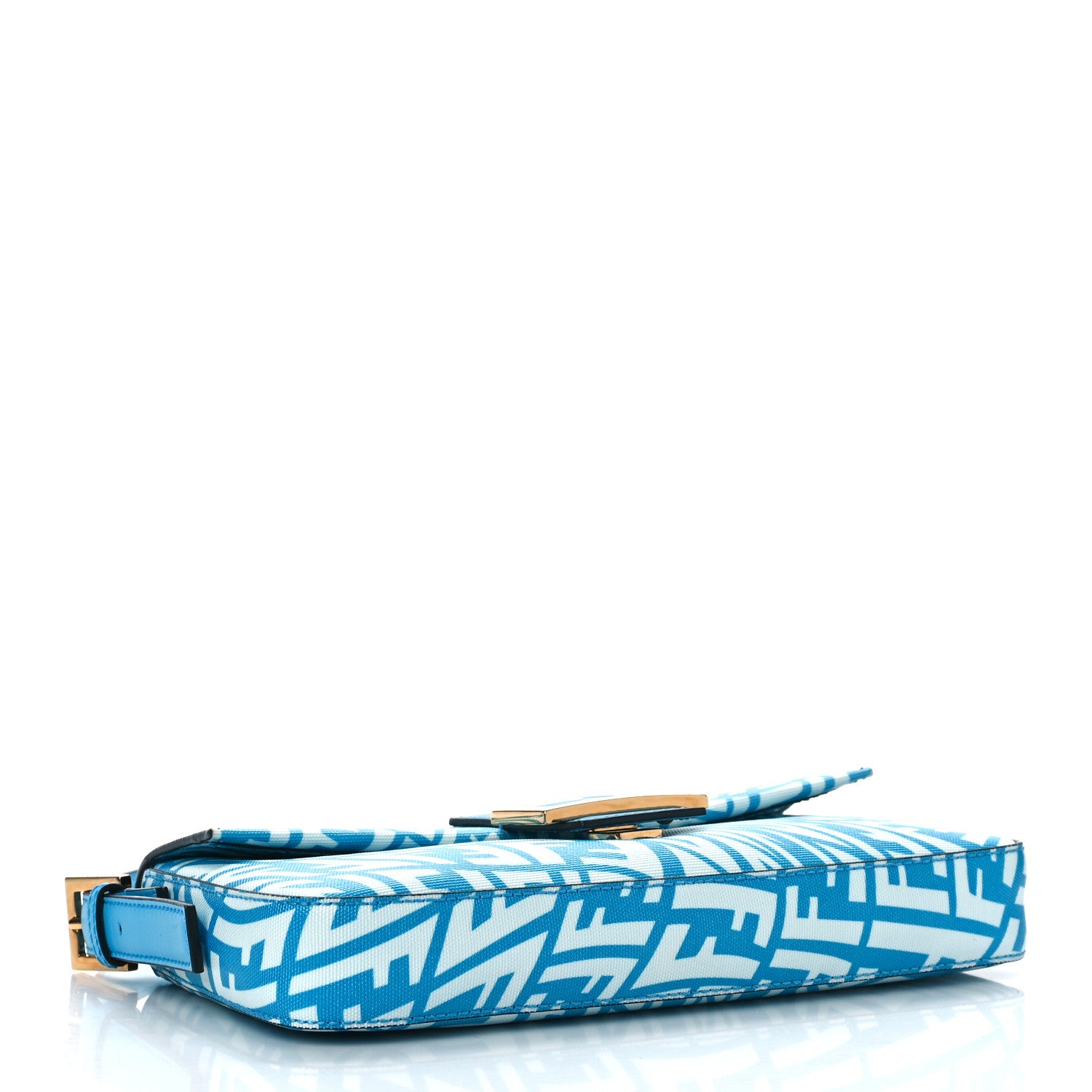 Fendi X SARAH COLEMAN Glazed Canvas Vitello King FF Vertigo Baguette 1997 Cyber Blue White 4 of 8