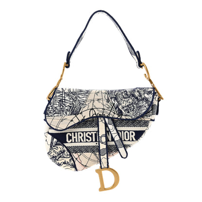 Christian Dior Canvas Embroidered Around the World Saddle Bag Blue 1 of 11