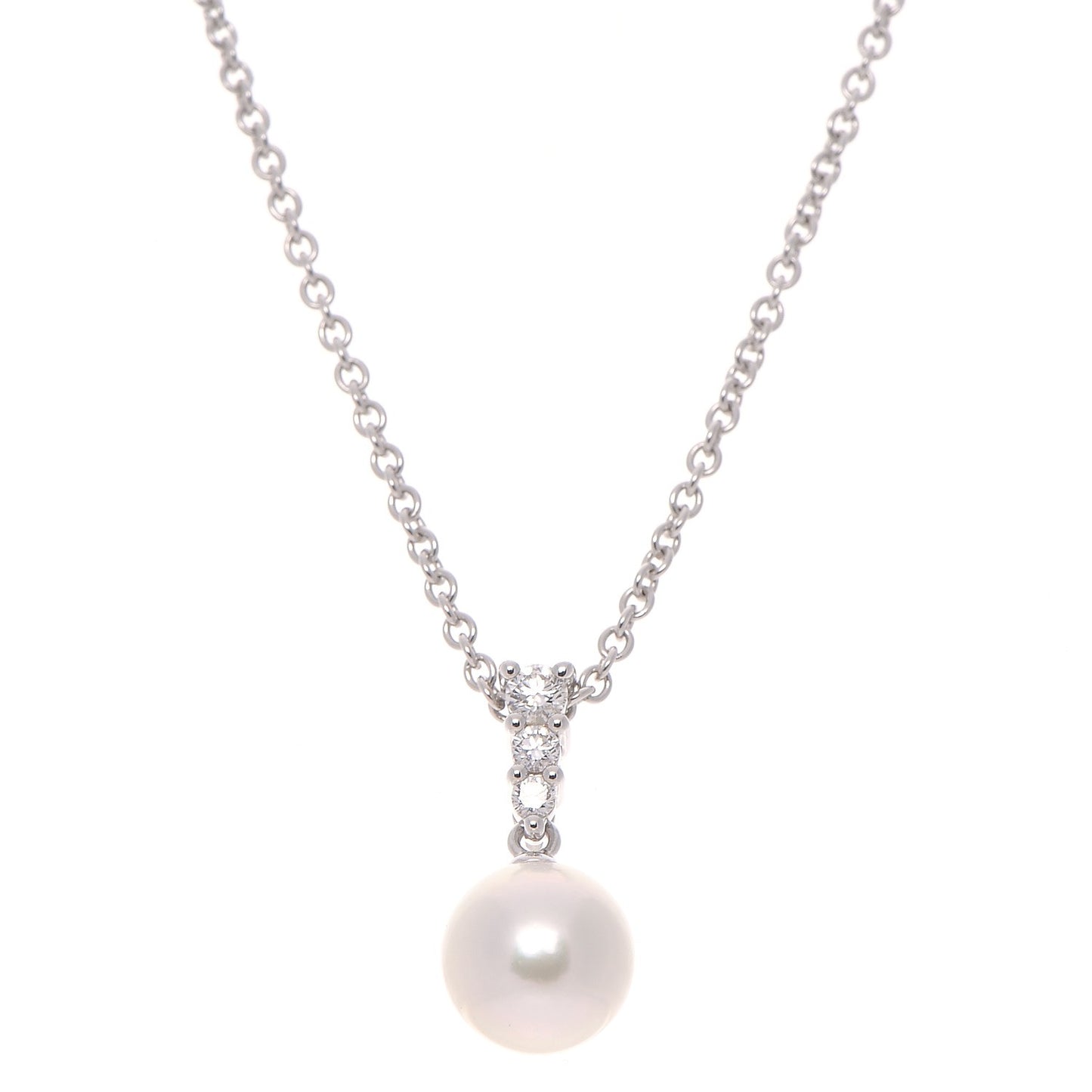 18K White Gold Diamond Akoya Pearl 8mm Morning Dew Pendant Necklace