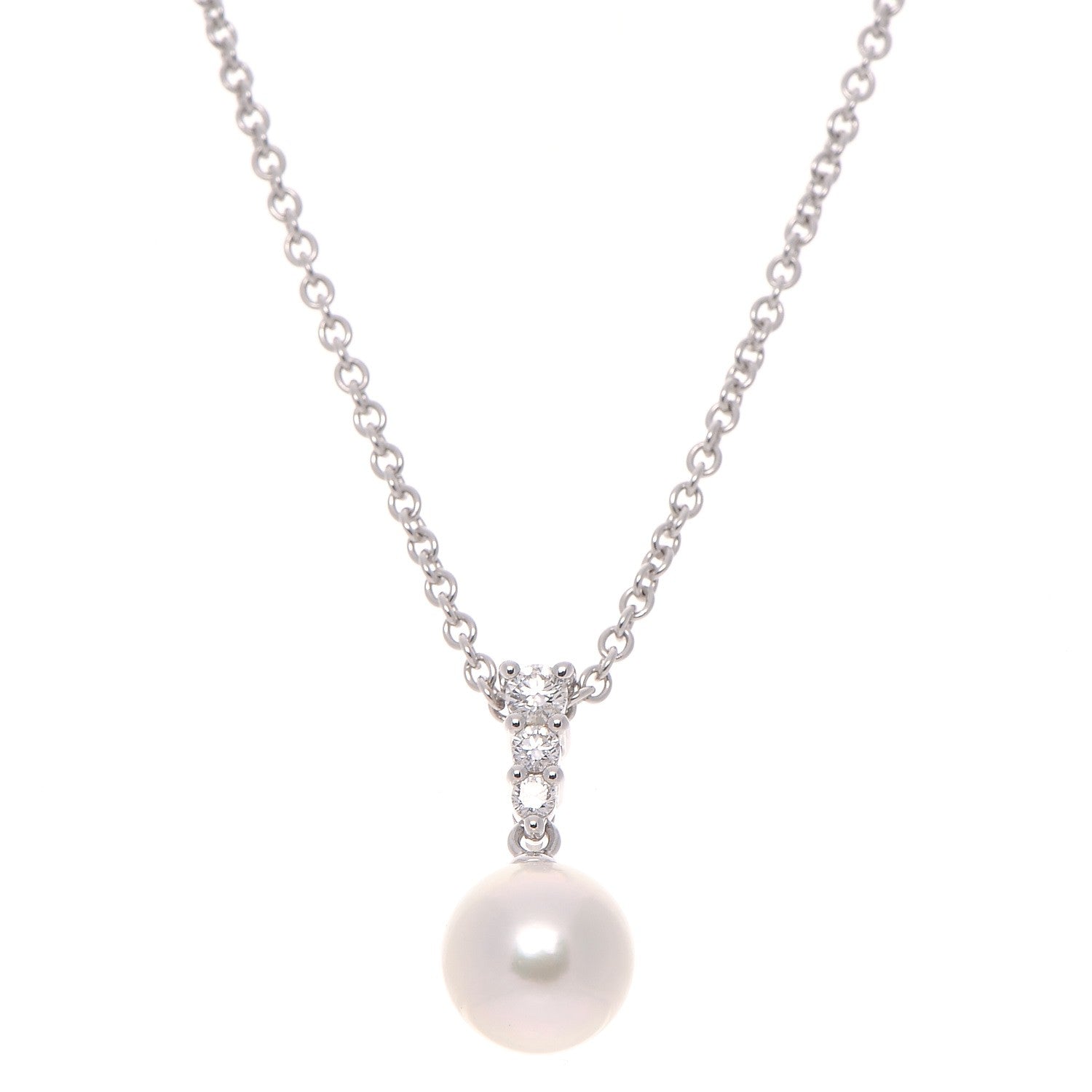 Mikimoto 18K White Gold Diamond Akoya Pearl 8mm Morning Dew Pendant Necklace 3 of 5