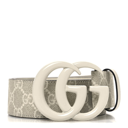 Gucci GG Supreme Monogram Plutone Calfskin Enamel Double G 40mm Belt 75 30 Beige Ebony Mystic White 1 of 5