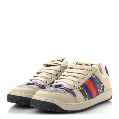 Gucci Calfskin Lame GG Monogram Web Womens Screener Sneakers 39.5 Blue Silver Dusty Milk Shine Purple 4 of 11