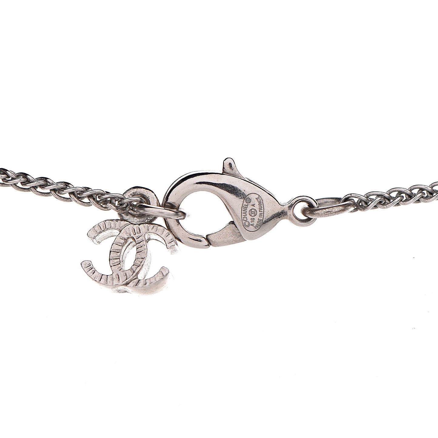 Pearl Crystal Resin CC Drop Necklace Silver Dark Grey