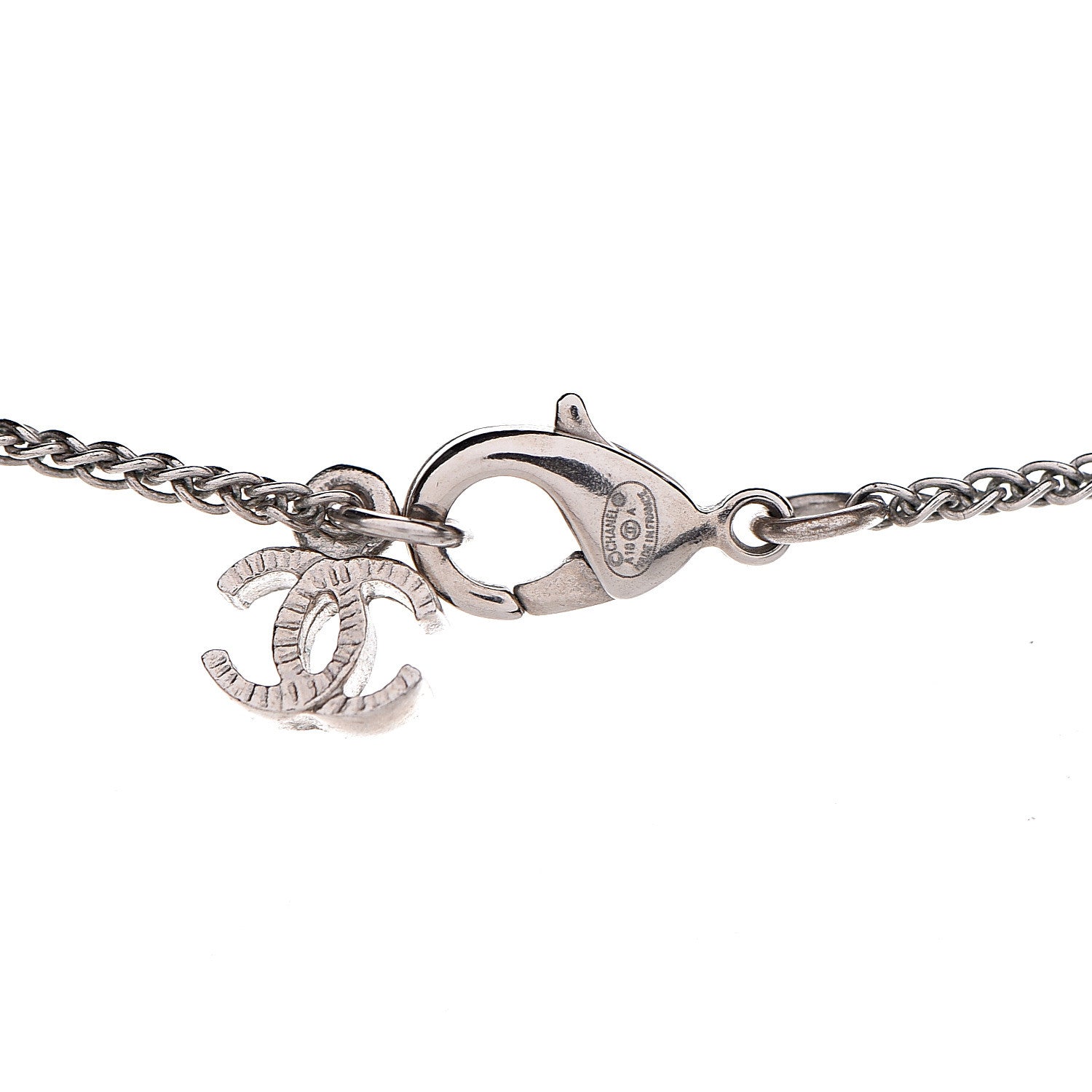 Chanel Pearl Crystal Resin CC Drop Necklace Silver Dark Grey 4 of 6