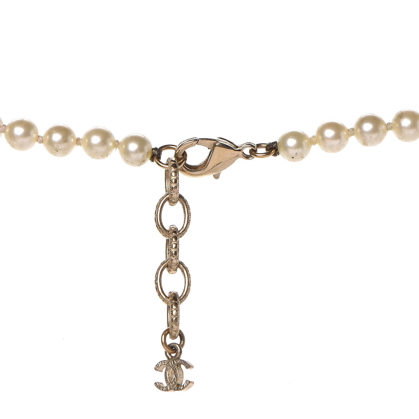 Graduated Pearl Crystal CC Long Necklace Light Gold
