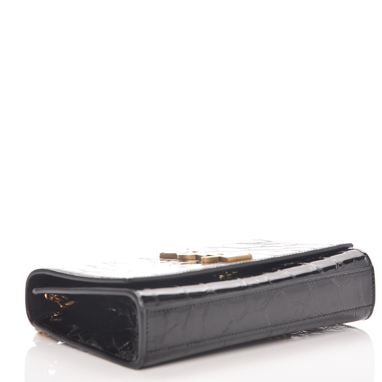 Saint Laurent Patent Crocodile Embossed Small Classic Monogram Kate Satchel Black 4 of 8