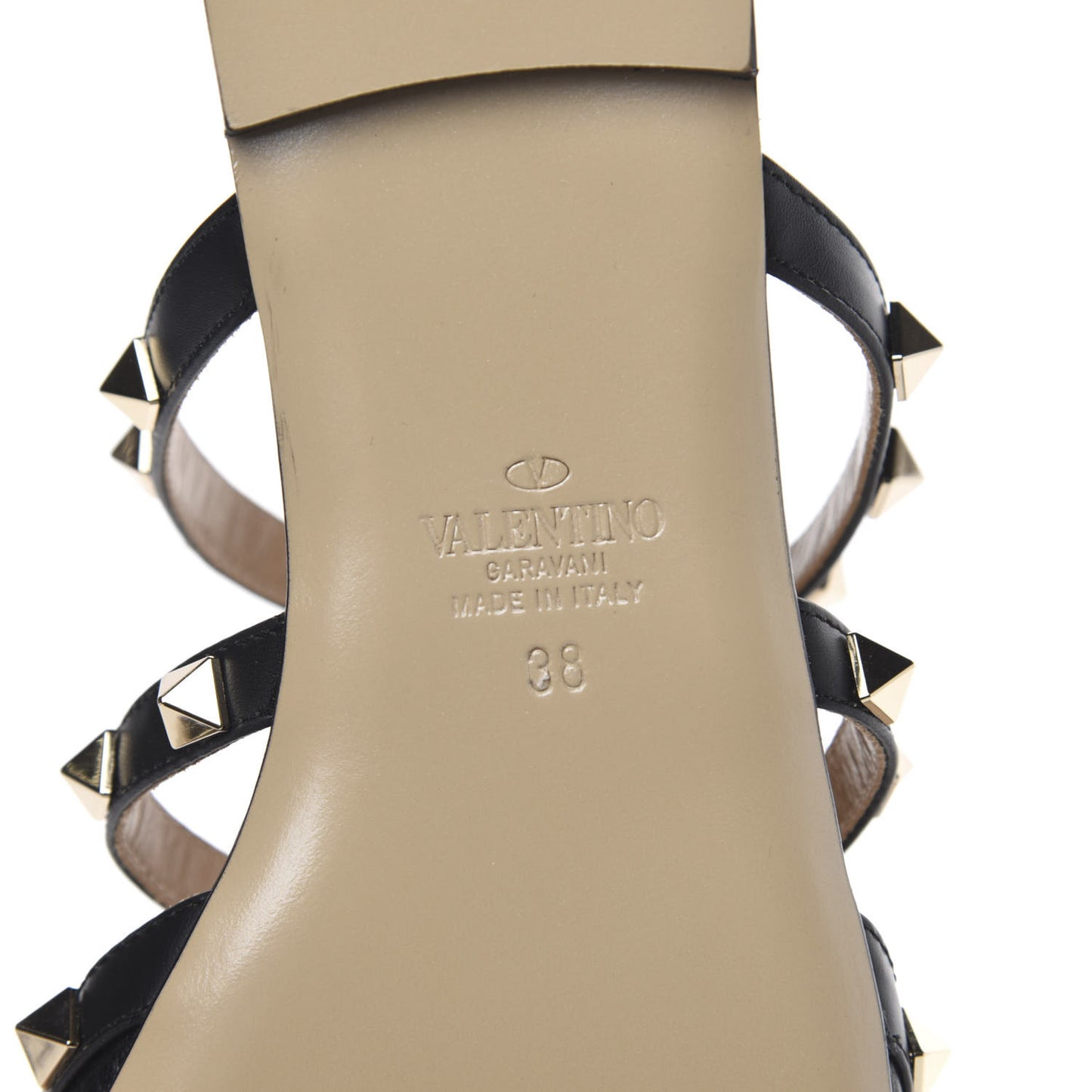 Pebbled Calfskin Rockstud Flat Cage Mules 38 Black