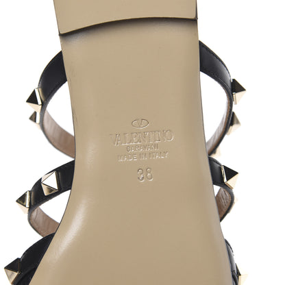Valentino Garavani Pebbled Calfskin Rockstud Flat Cage Mules 38 Black 7 of 8