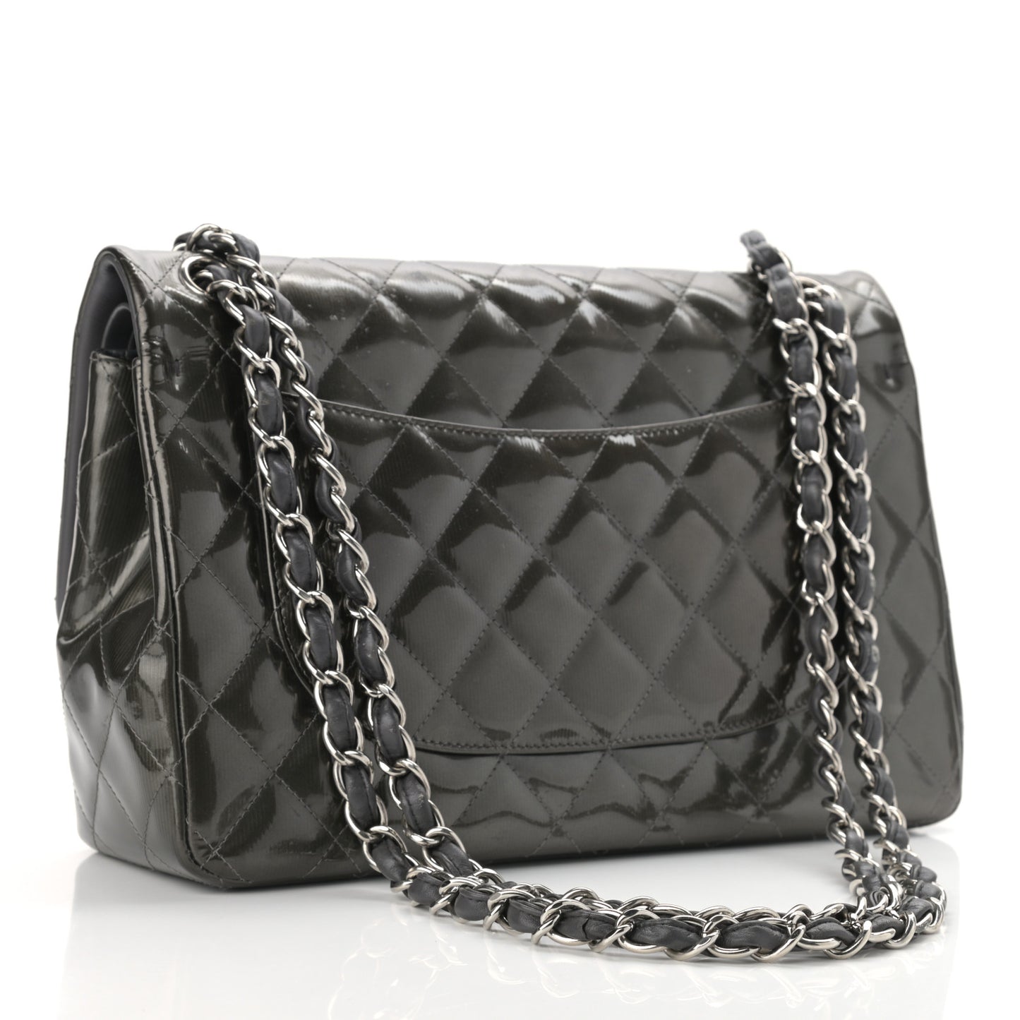 Striated Patent Quilted Jumbo Double Flap Black
