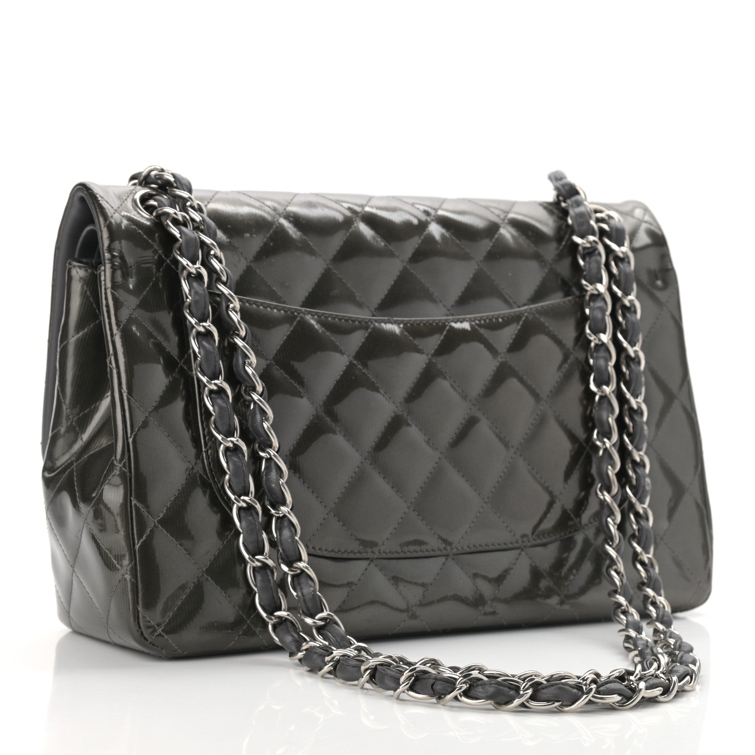 Chanel Striated Patent Quilted Jumbo Double Flap Black 3 of 17